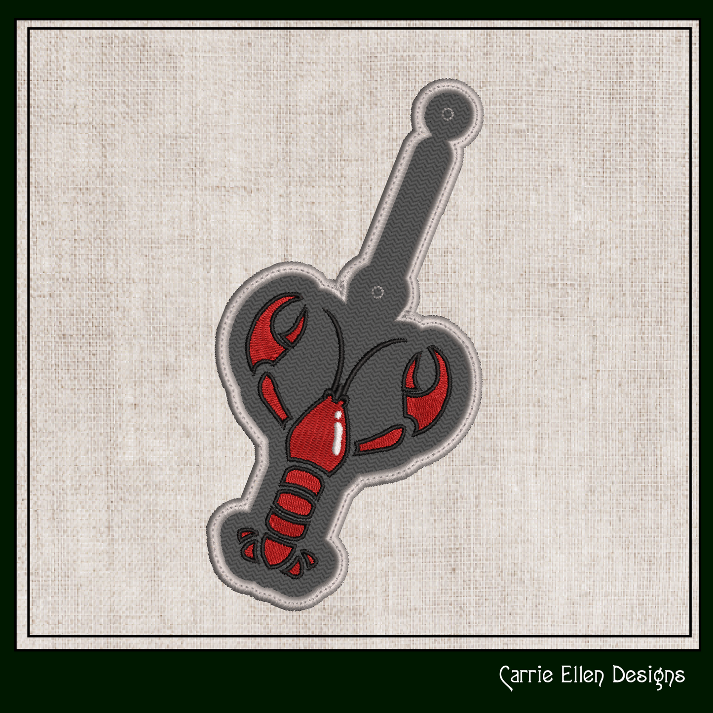 Lobster ITH Key Fob Machine Embroidery Design | Crustacean Lover In-The-Hoop Keychain Project (2213)