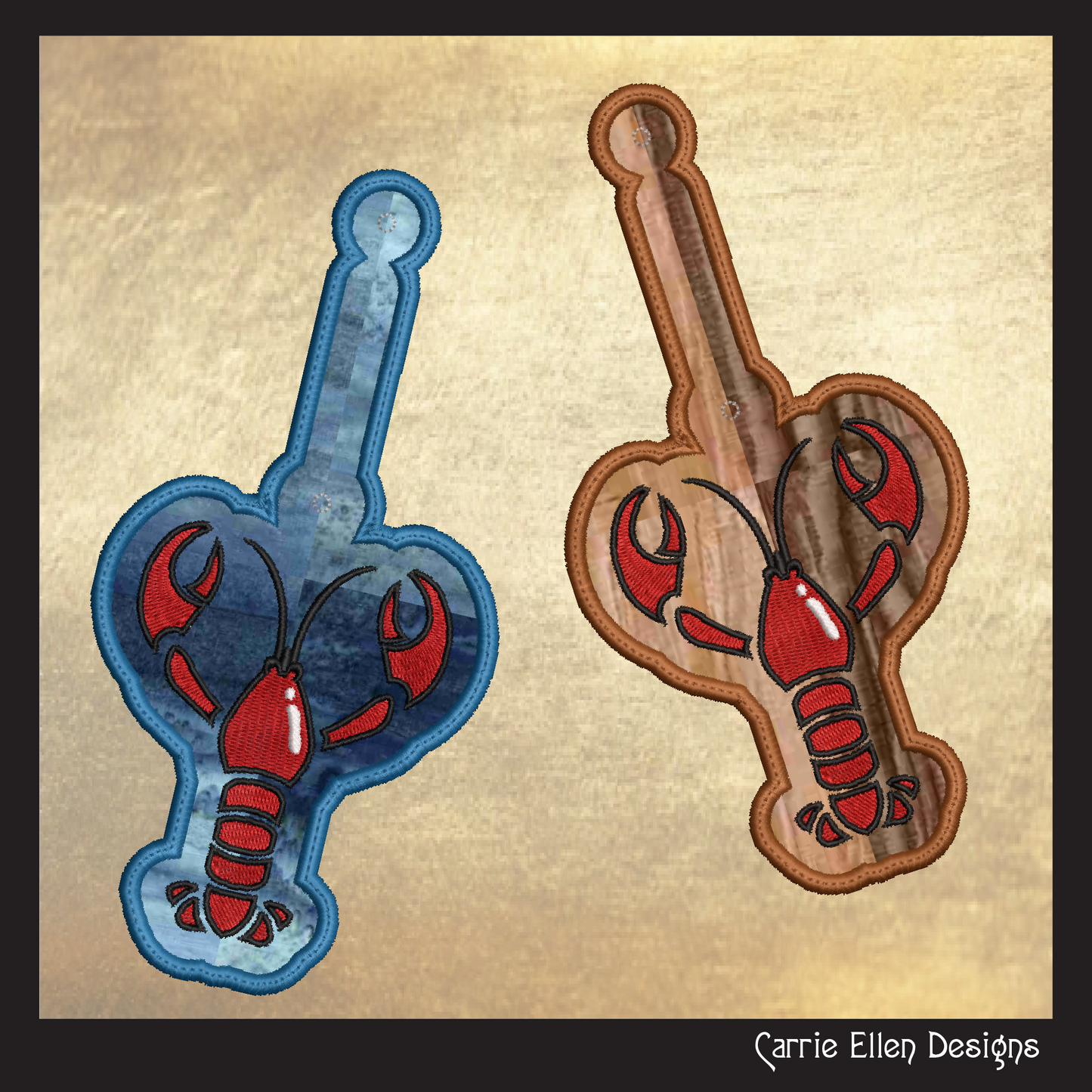 Lobster ITH Key Fob Machine Embroidery Design | Crustacean Lover In-The-Hoop Keychain Project (2213)