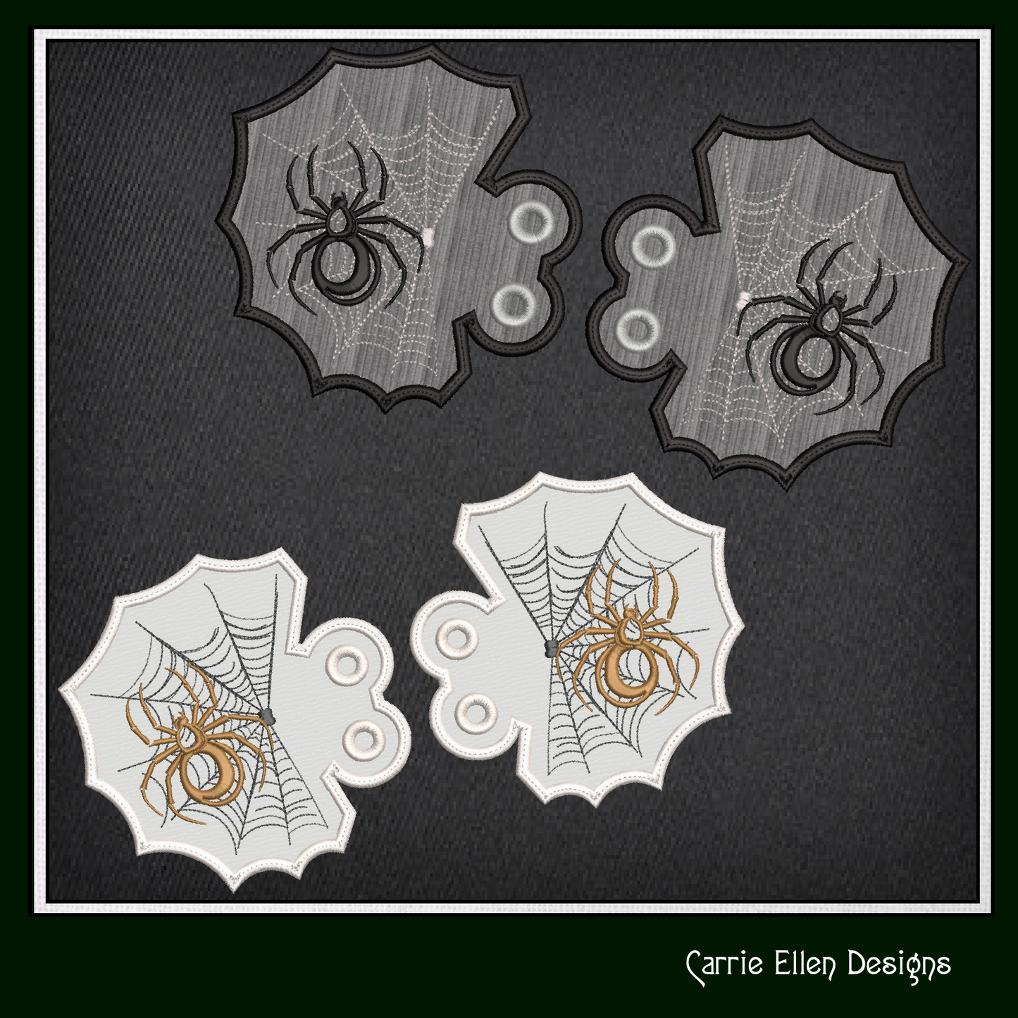 Spider Web Shoe Wings Machine Embroidery Design – Halloween Spider In Web ITH Shoelace Charms – 4x4 & 5x7 Hoop (2214)