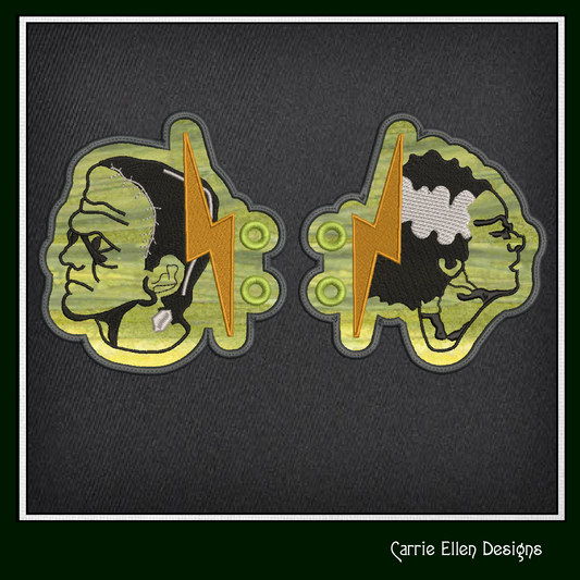 Frankenstein & Bride of Frankenstein Shoe Wings – ITH Halloween Machine Embroidery Design for Shoes – 4x4 & 5x7 Hoop (2219)