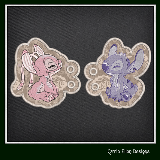 Stitch and Angel Shoe Wings – ITH Cartoon Character Machine Embroidery Design for Shoes | 4x4 & 5x7 Hoops (2220)