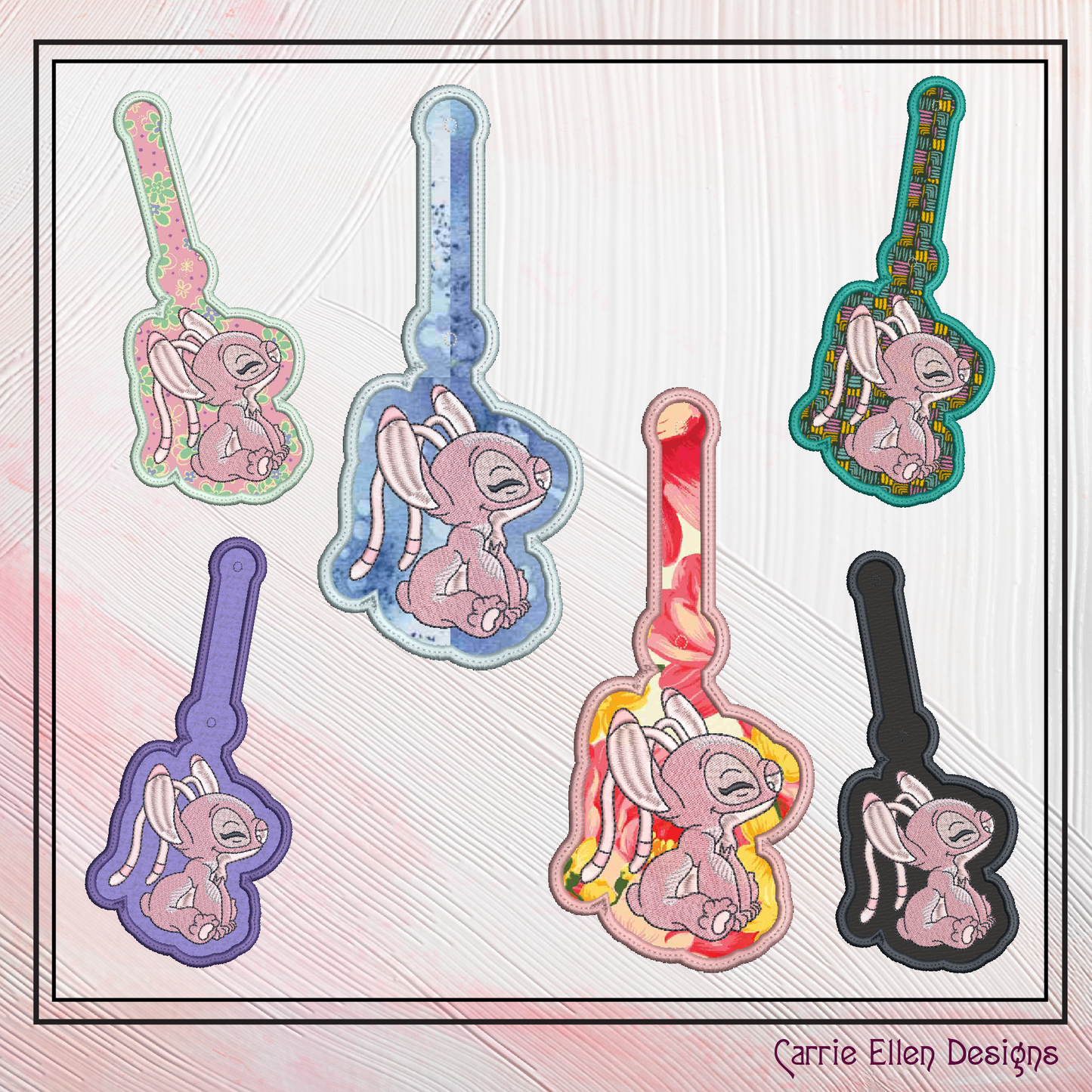 Angel ITH Key Fob Machine Embroidery Design | Cute Stitch Animated Character In-The-Hoop Project (2221)