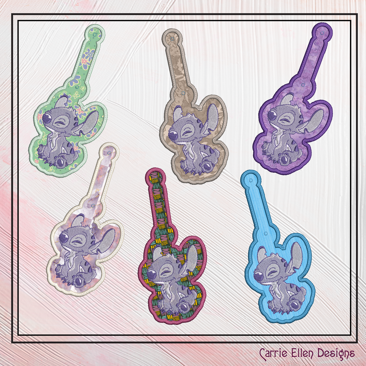 Stitch ITH Key Fob Machine Embroidery Design | Cute Animated Character In-The-Hoop Project (2222)