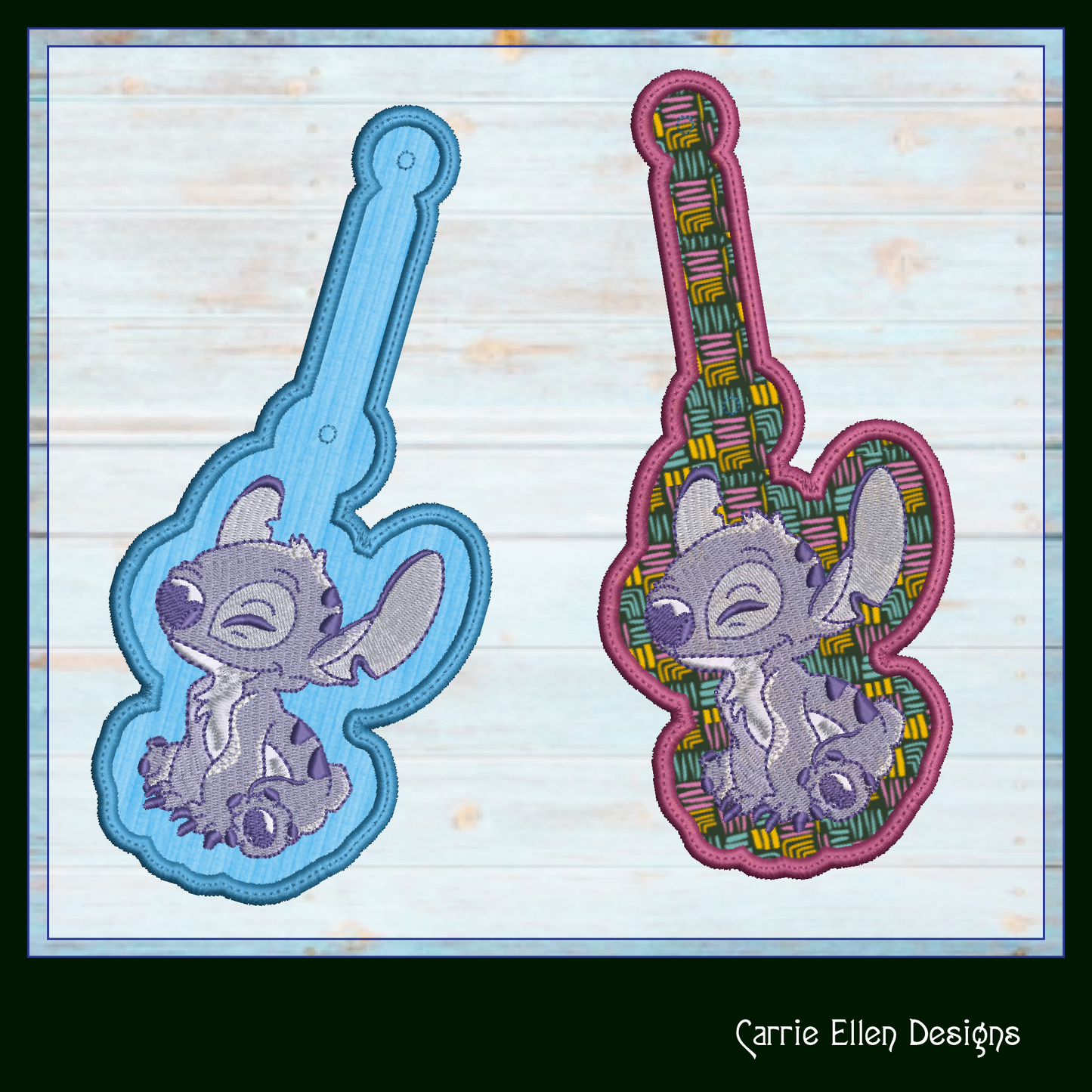 Stitch ITH Key Fob Machine Embroidery Design | Cute Animated Character In-The-Hoop Project (2222)