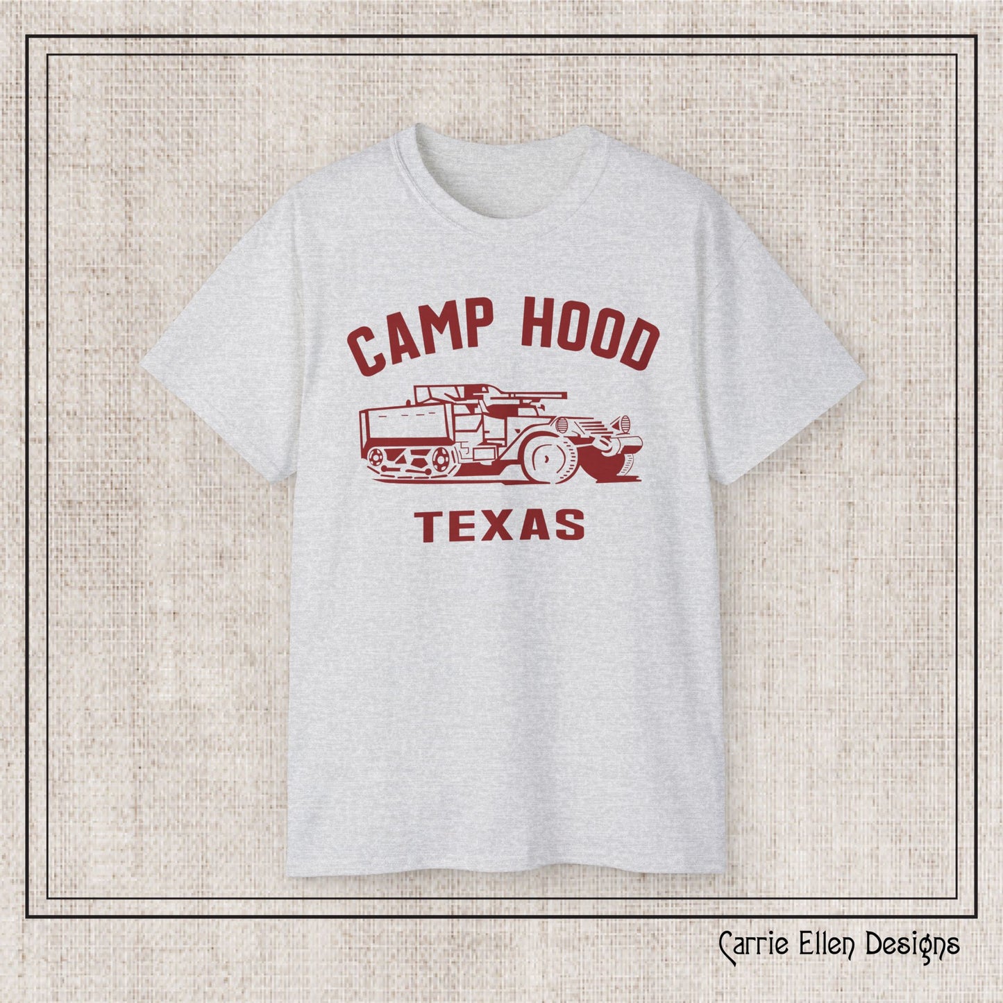 Camp Hood Short Sleeve T-Shirt – Vintage WWII Military Camp Design – Heavyweight 100% Cotton Tee (P-6033)