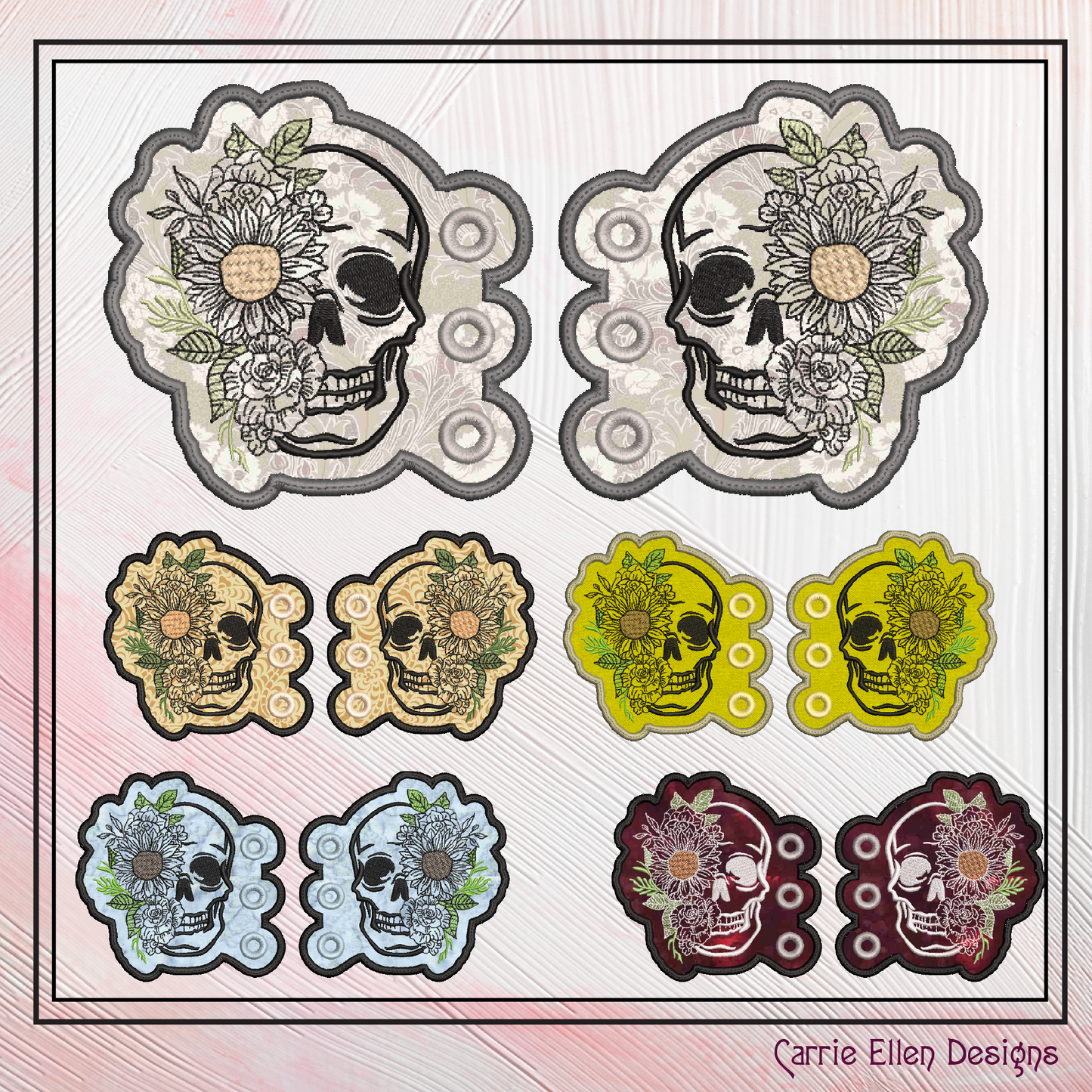 Skull ITH Shoe Wing Machine Embroidery Design – Floral Skeleton In The Hoop Shoe Wings – 4x4 & 5x7 Hoops (2226)