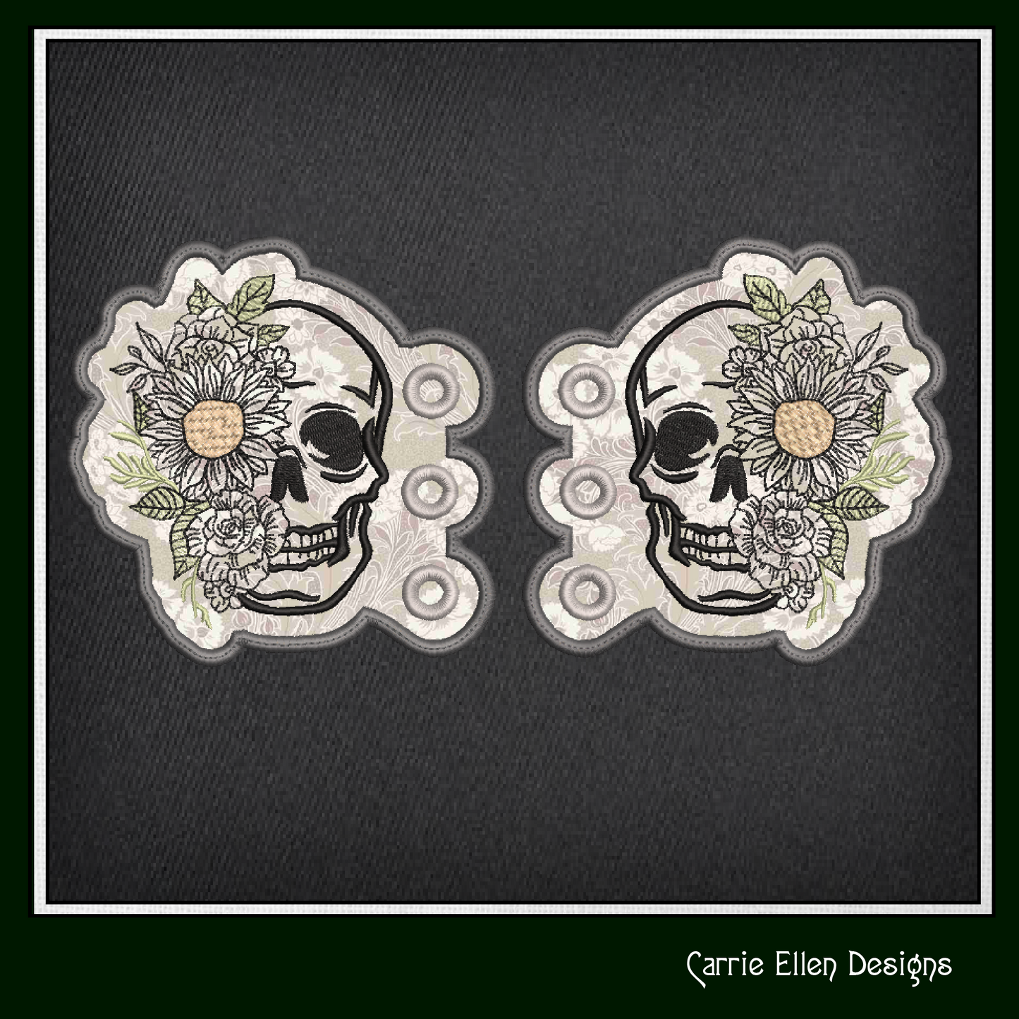 Skull ITH Shoe Wing Machine Embroidery Design – Floral Skeleton In The Hoop Shoe Wings – 4x4 & 5x7 Hoops (2226)