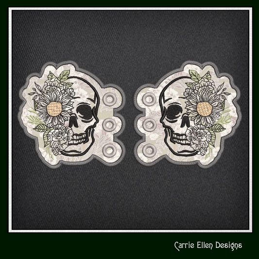 Skull ITH Shoe Wing Machine Embroidery Design – Floral Skeleton In The Hoop Shoe Wings – 4x4 & 5x7 Hoops (2226)