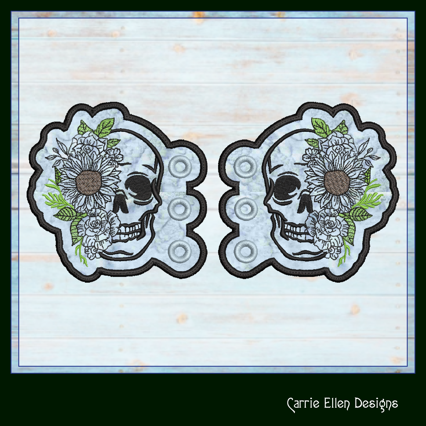 Skull ITH Shoe Wing Machine Embroidery Design – Floral Skeleton In The Hoop Shoe Wings – 4x4 & 5x7 Hoops (2226)