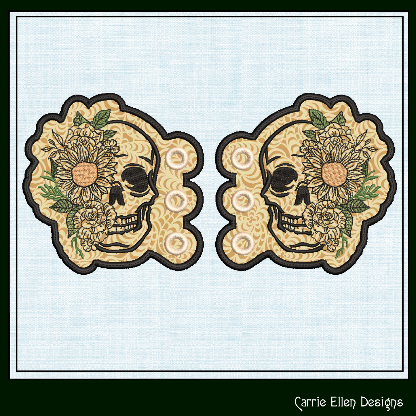 Skull ITH Shoe Wing Machine Embroidery Design – Floral Skeleton In The Hoop Shoe Wings – 4x4 & 5x7 Hoops (2226)