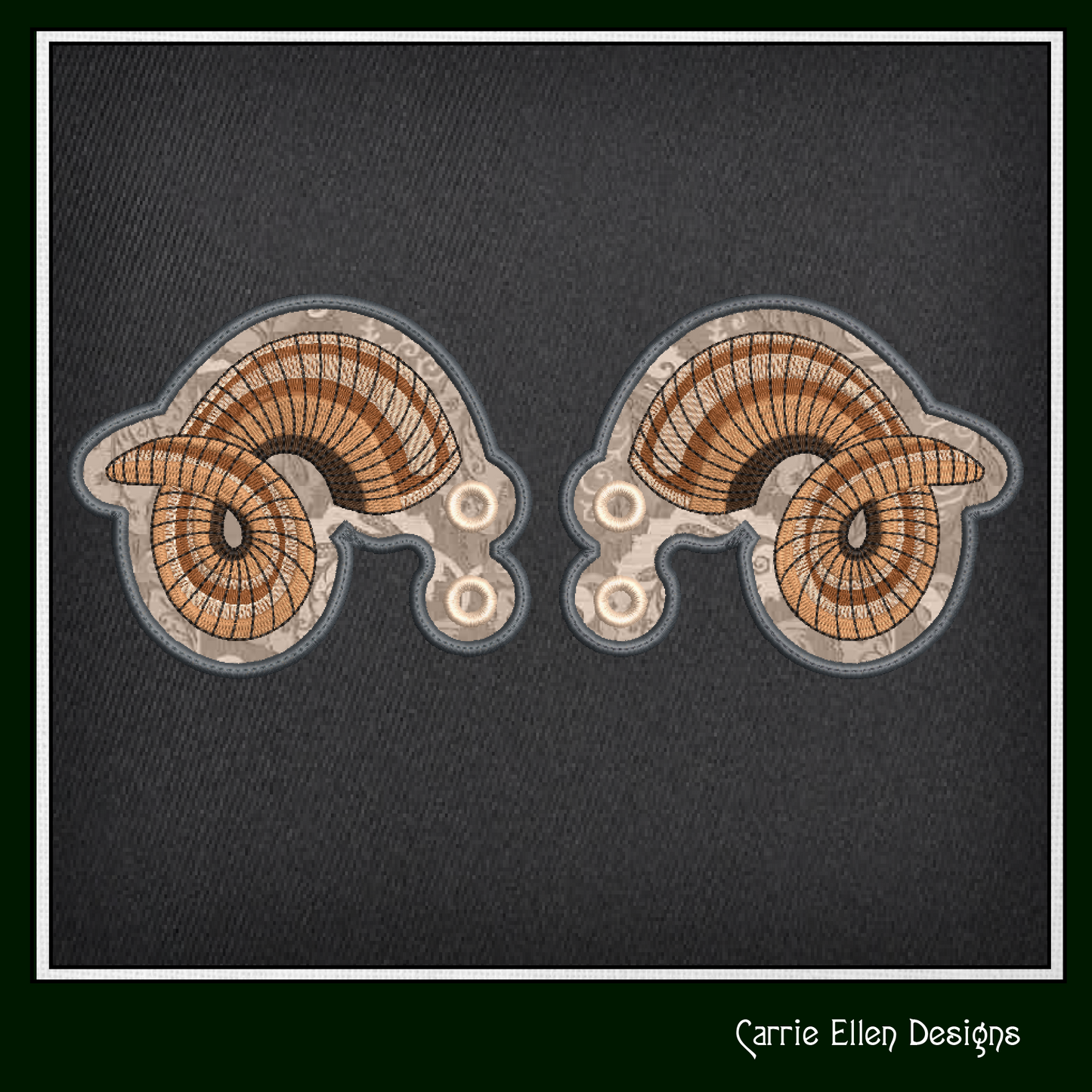 Ram Horn ITH Shoe Wing Machine Embroidery Design – Animal Horn In The Hoop Shoe Charm – 4x4 & 5x7 Hoop (2228)