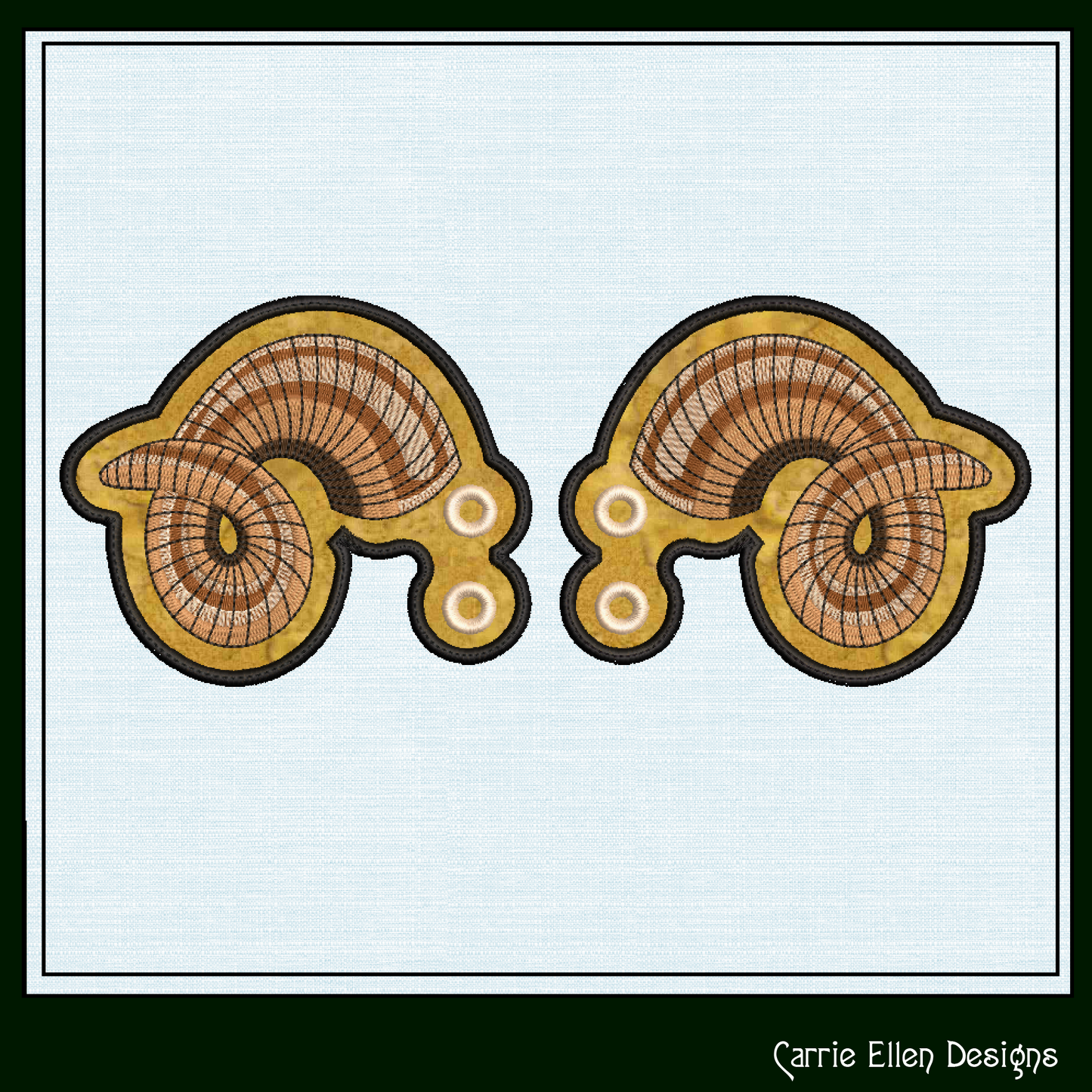 Ram Horn ITH Shoe Wing Machine Embroidery Design – Animal Horn In The Hoop Shoe Charm – 4x4 & 5x7 Hoop (2228)