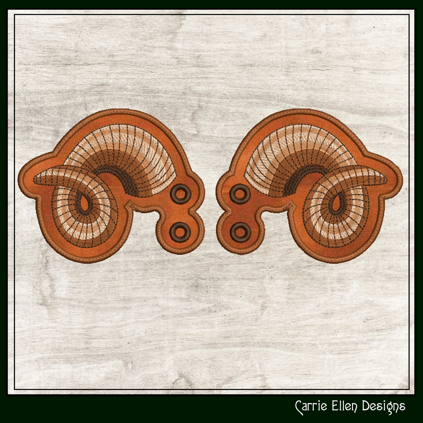 Ram Horn ITH Shoe Wing Machine Embroidery Design – Animal Horn In The Hoop Shoe Charm – 4x4 & 5x7 Hoop (2228)