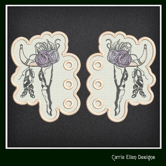 Deer Skull ITH Shoe Wing Embroidery Design – In The Hoop Floral Antler Skull Machine Embroidery Pattern – 4x4 & 5x7 Hoop (2230)