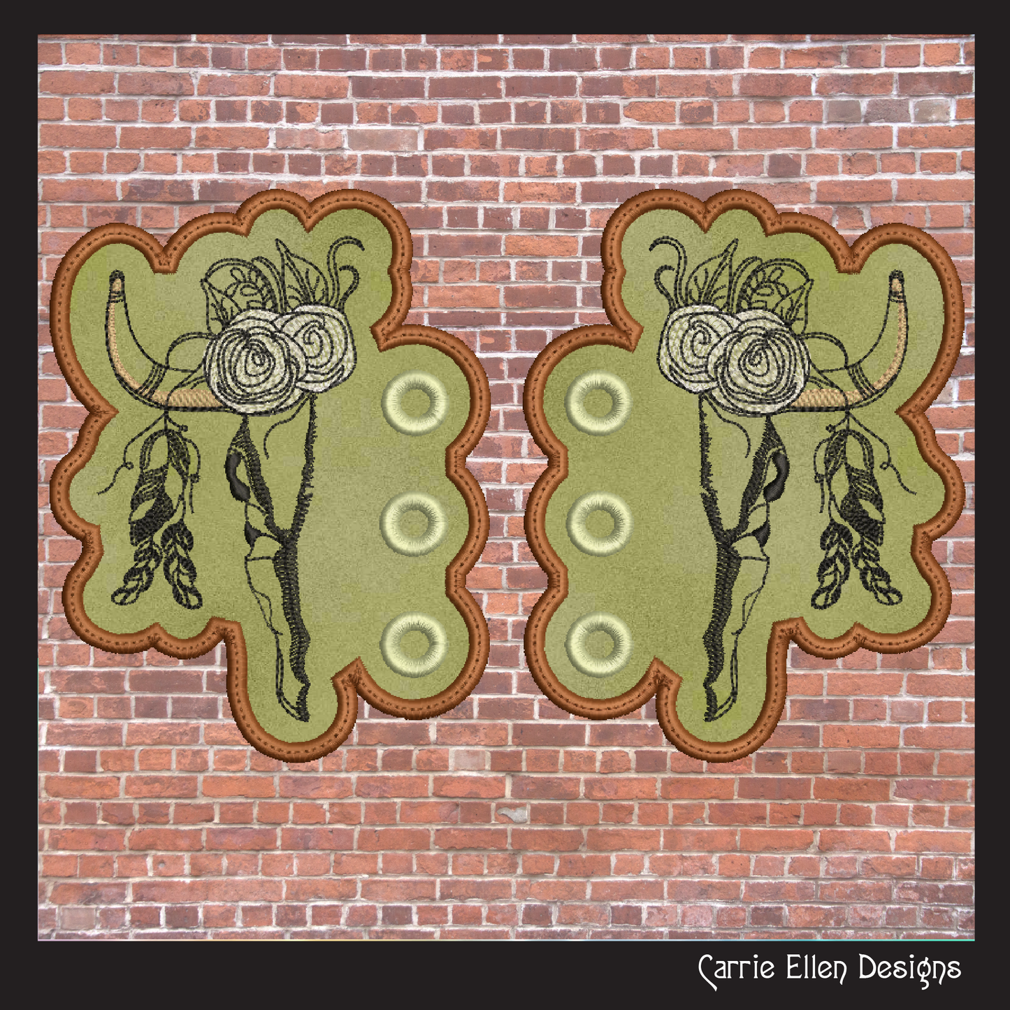 Deer Skull ITH Shoe Wing Embroidery Design – In The Hoop Floral Antler Skull Machine Embroidery Pattern – 4x4 & 5x7 Hoop (2230)