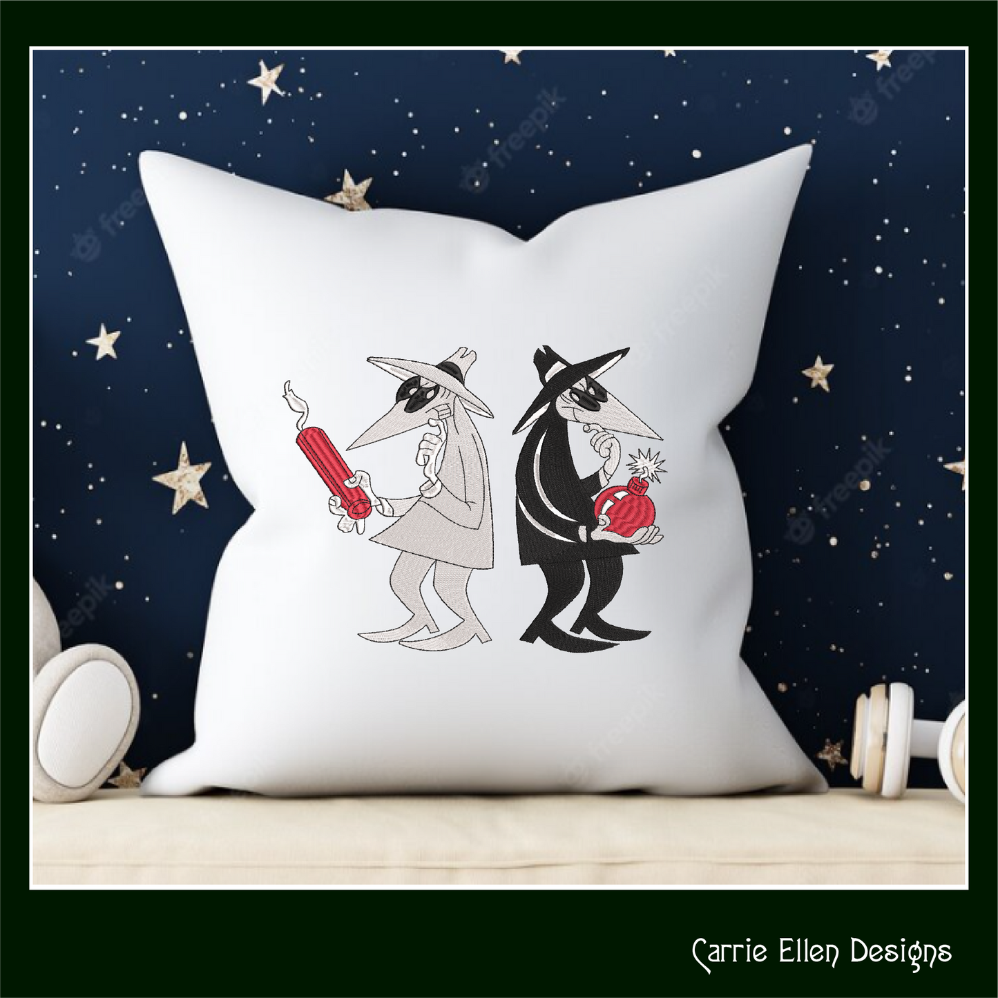 Spy vs. Spy Machine Embroidery Design Bundle, Good and Evil Bomb and Dynamite Cartoon, 2 individual designs, 6 Sizes Each (2232)
