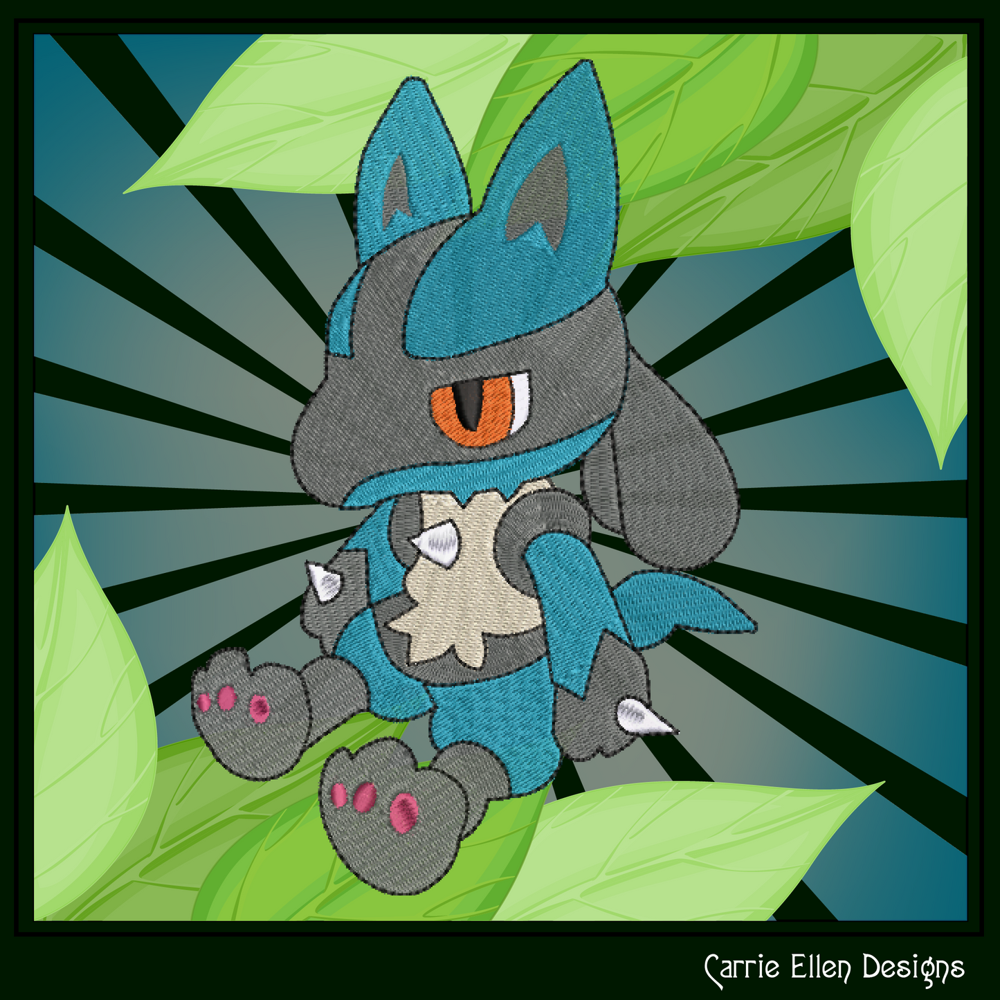 Lucario Machine Embroidery Design, Pokémon Fandom Character Design, 6 Sizes (2239)