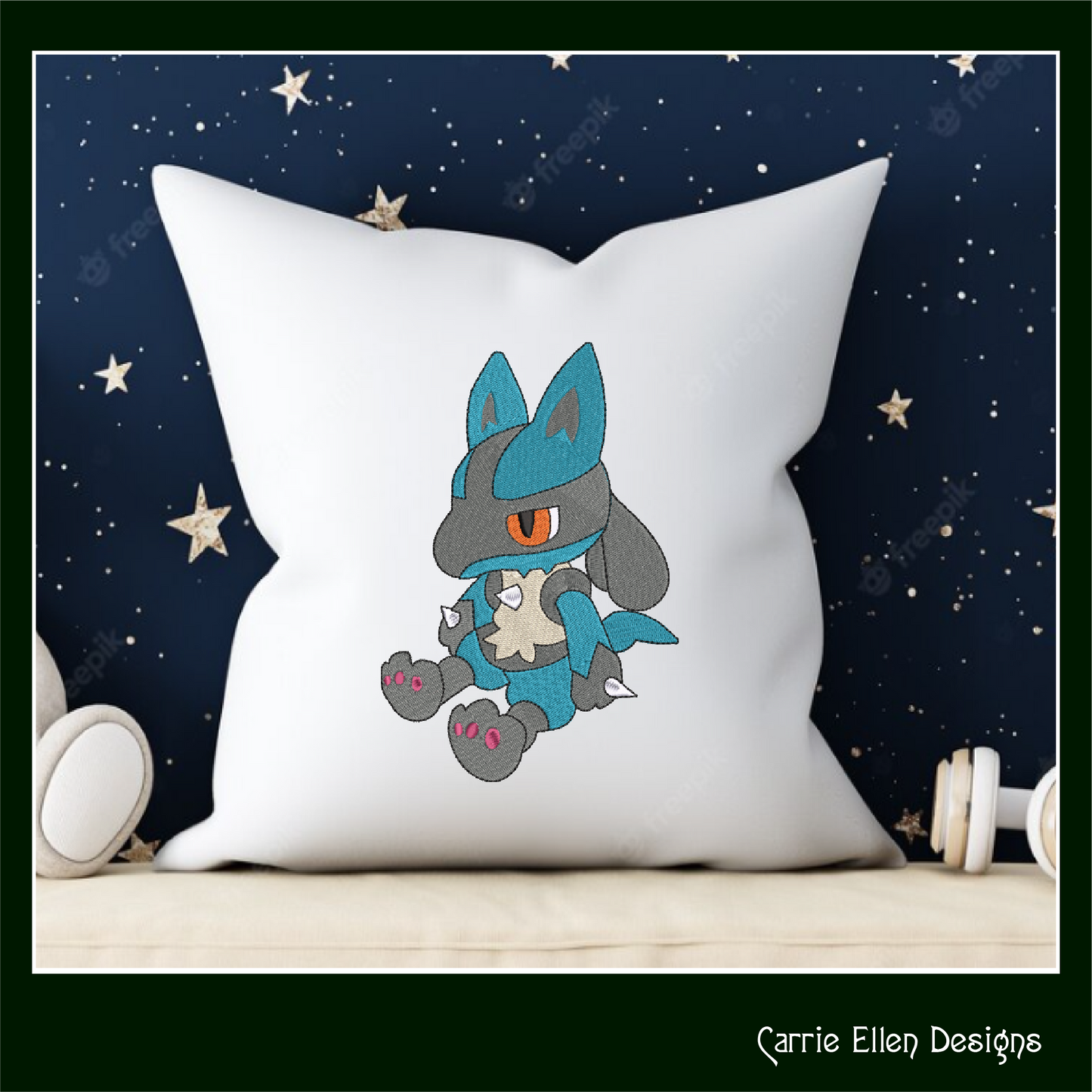 Lucario Machine Embroidery Design, Pokémon Fandom Character Design, 6 Sizes (2239)