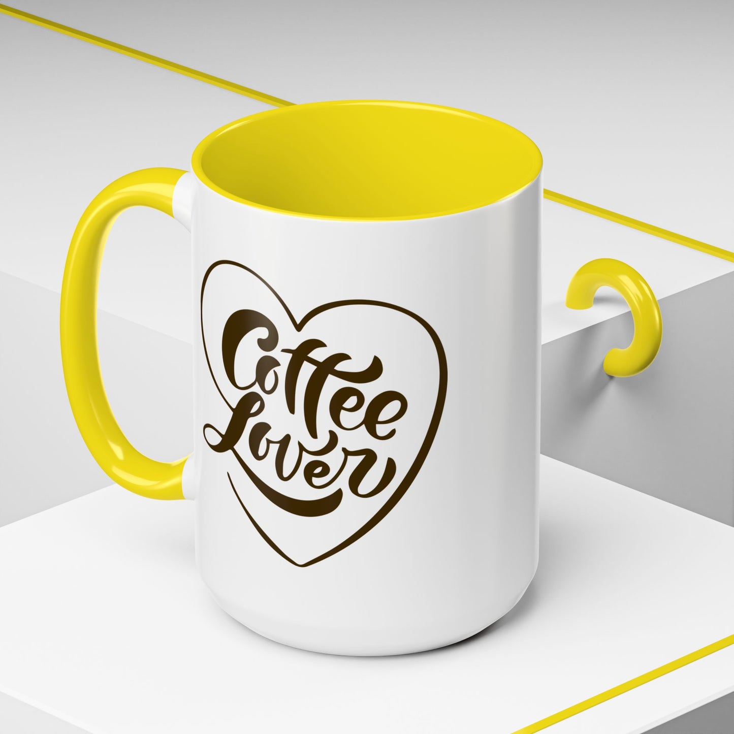Coffee Lover Color Accent Ceramic Mug – Cute Printed Coffee Gift for Coffeeholics, Baristas, and Caffeine Addicts (P-6061)