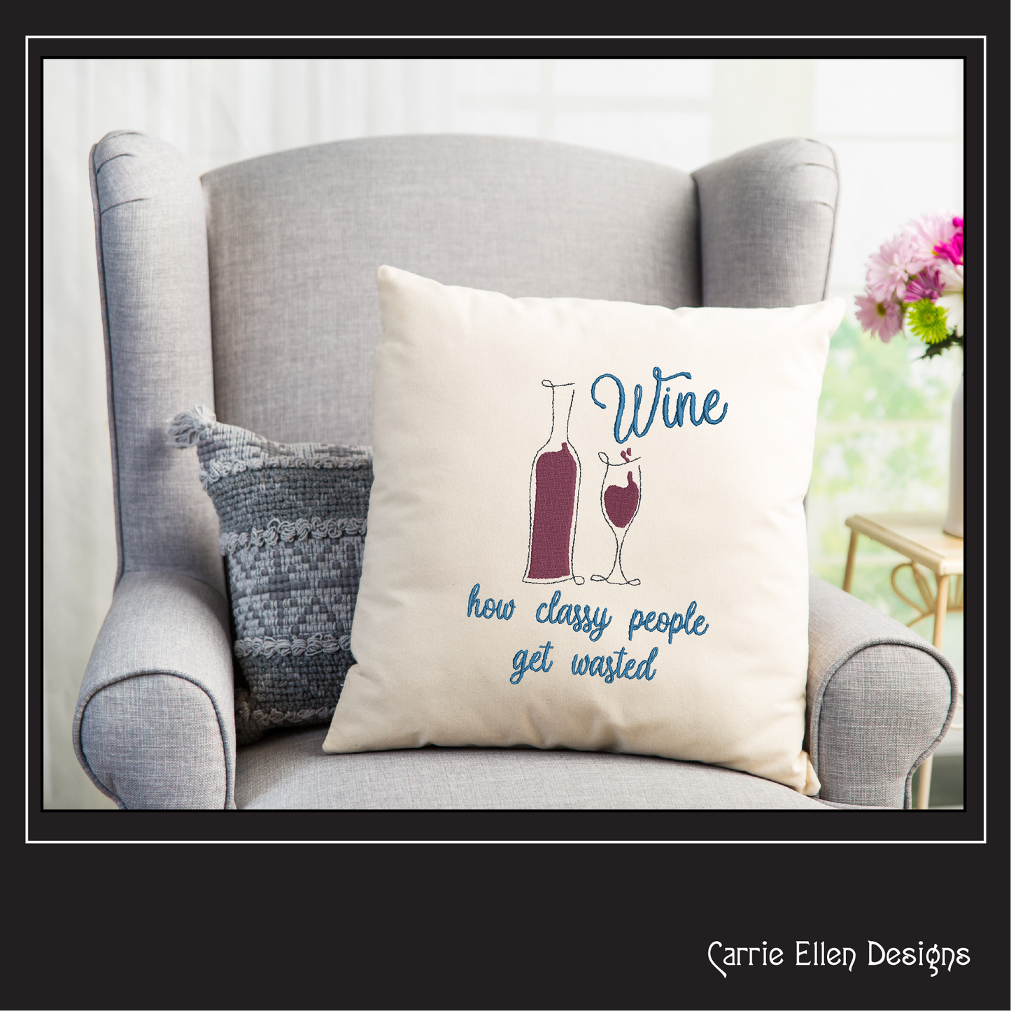 Wine Machine Embroidery Saying, Wine for Classy People Funny Sarcastic Design Saying, 6 Sizes (2262)