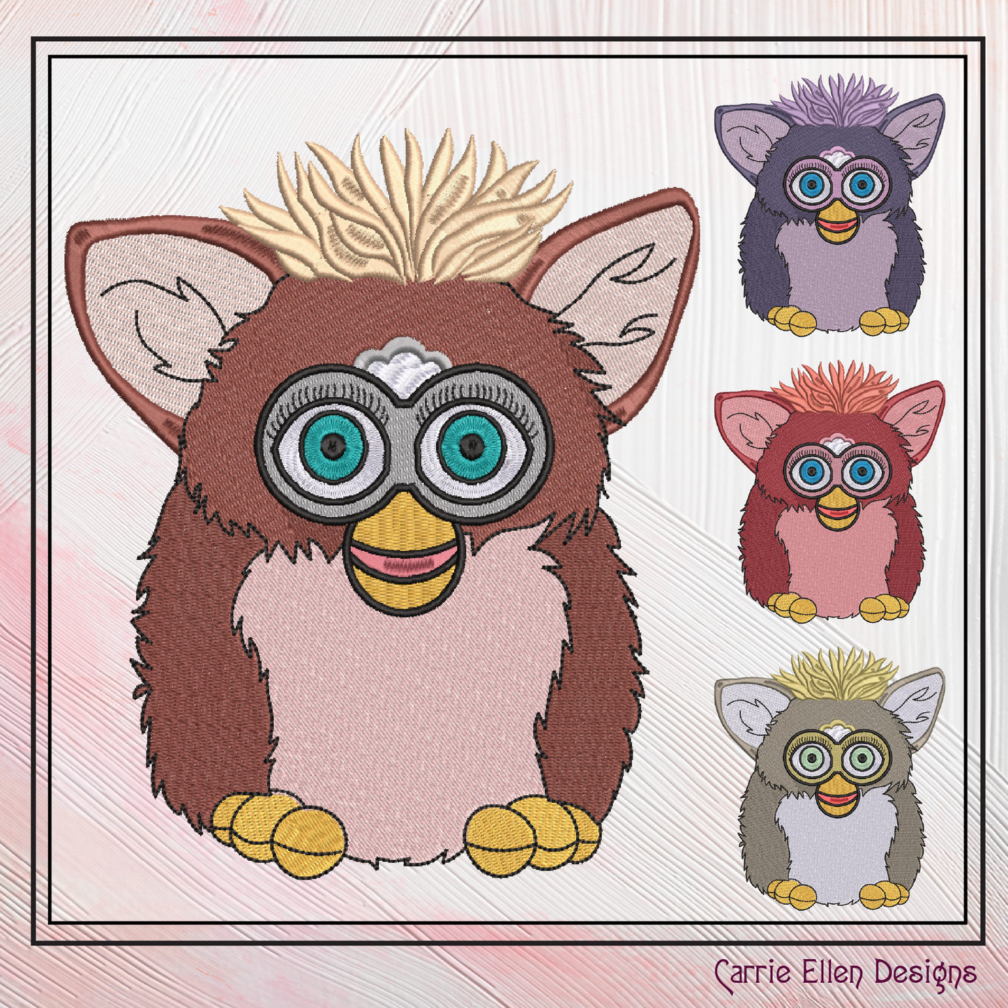 Furby Machine Embroidery Design, Nostalgic Robotic Toy, Fan Art Furry Friend, 4 Sizes (2273)
