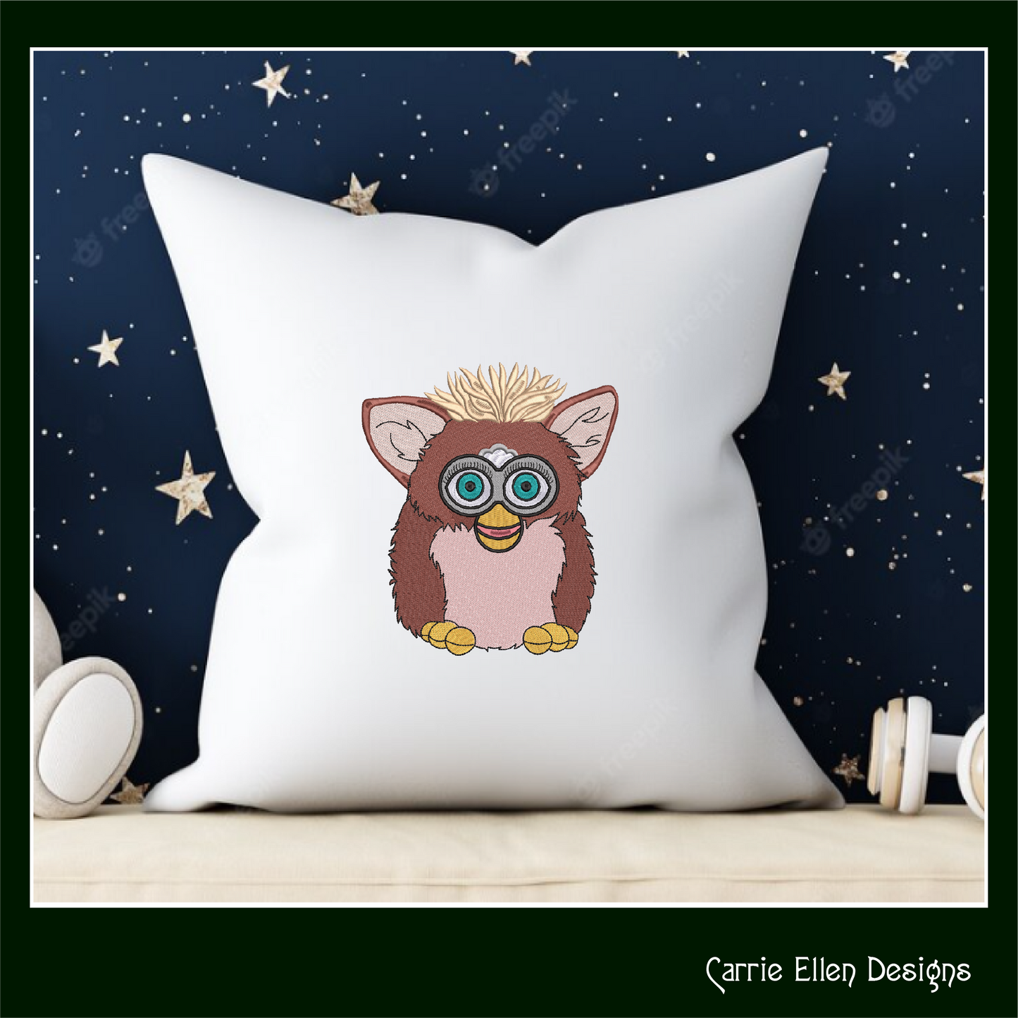 Furby Machine Embroidery Design, Nostalgic Robotic Toy, Fan Art Furry Friend, 4 Sizes (2273)