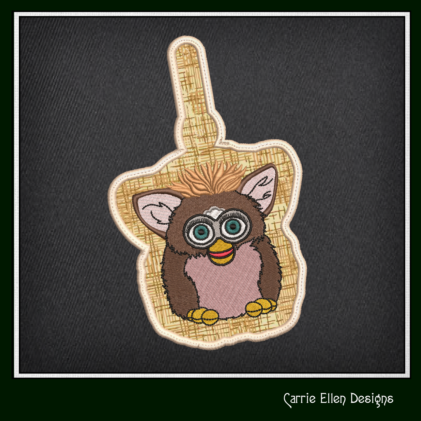Furby ITH Key Fob Machine Embroidery Design | Nostalgic Robotic Toy In-The-Hoop Bag Tag Fan Art (2275)