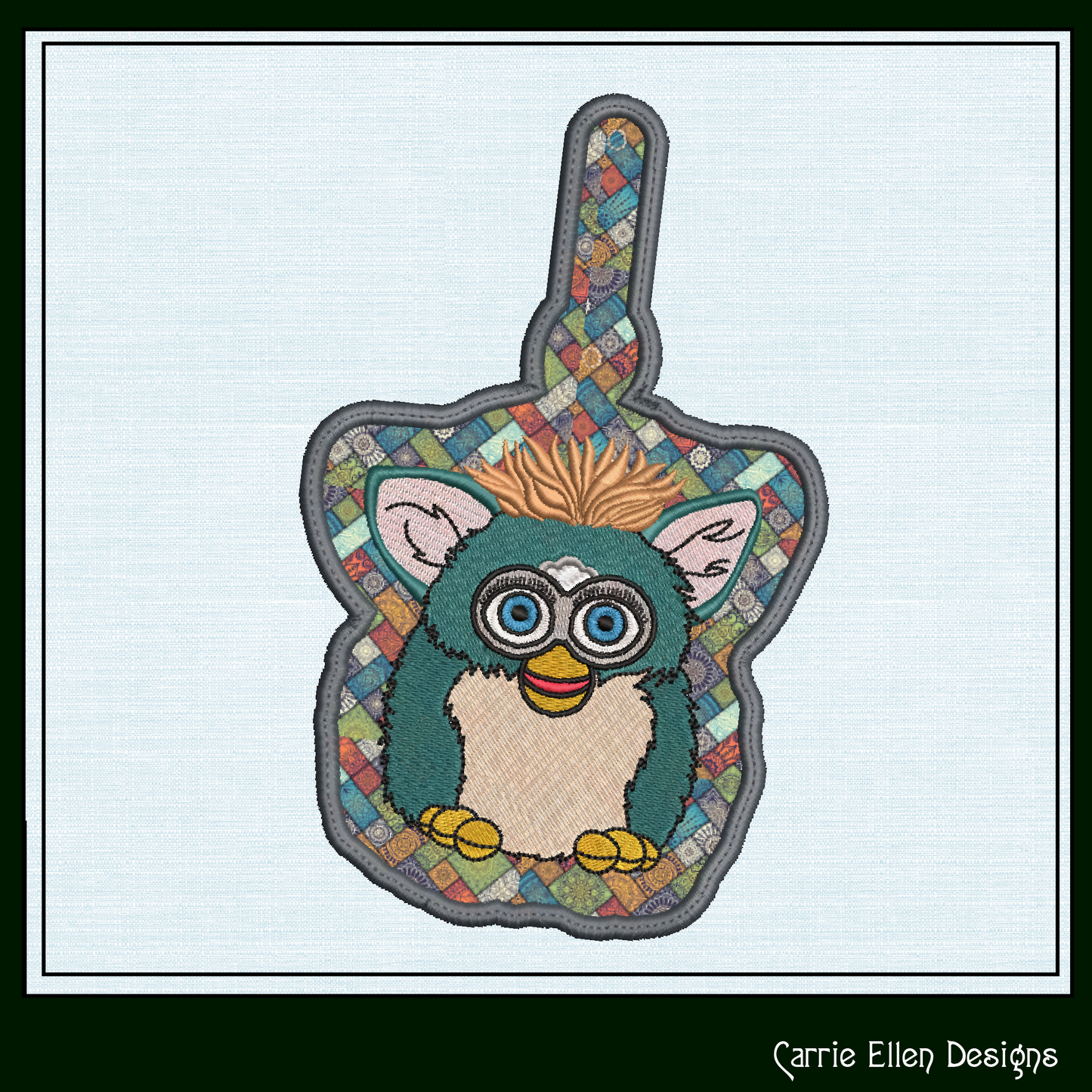 Furby ITH Key Fob Machine Embroidery Design | Nostalgic Robotic Toy In-The-Hoop Bag Tag Fan Art (2275)