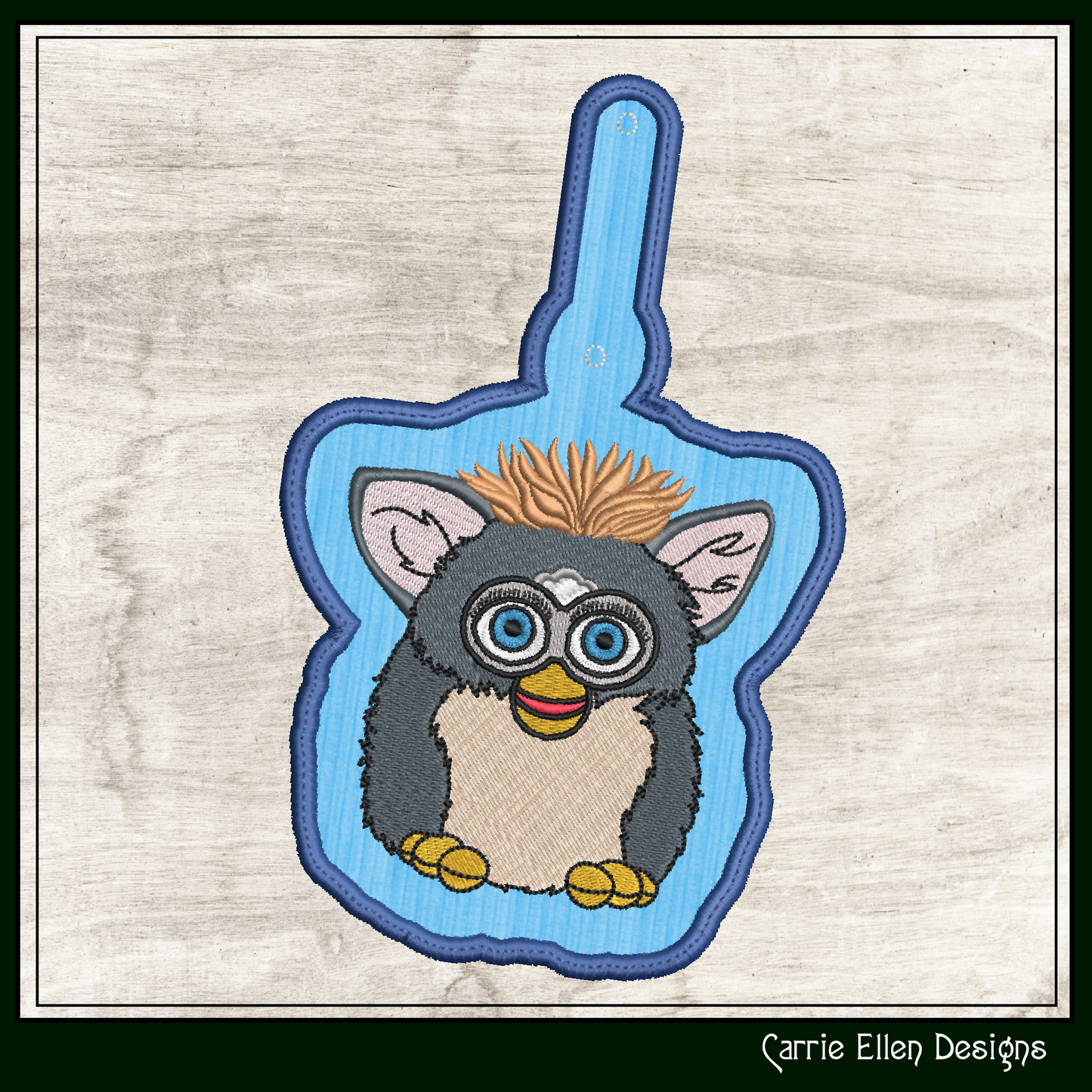 Furby ITH Key Fob Machine Embroidery Design | Nostalgic Robotic Toy In-The-Hoop Bag Tag Fan Art (2275)