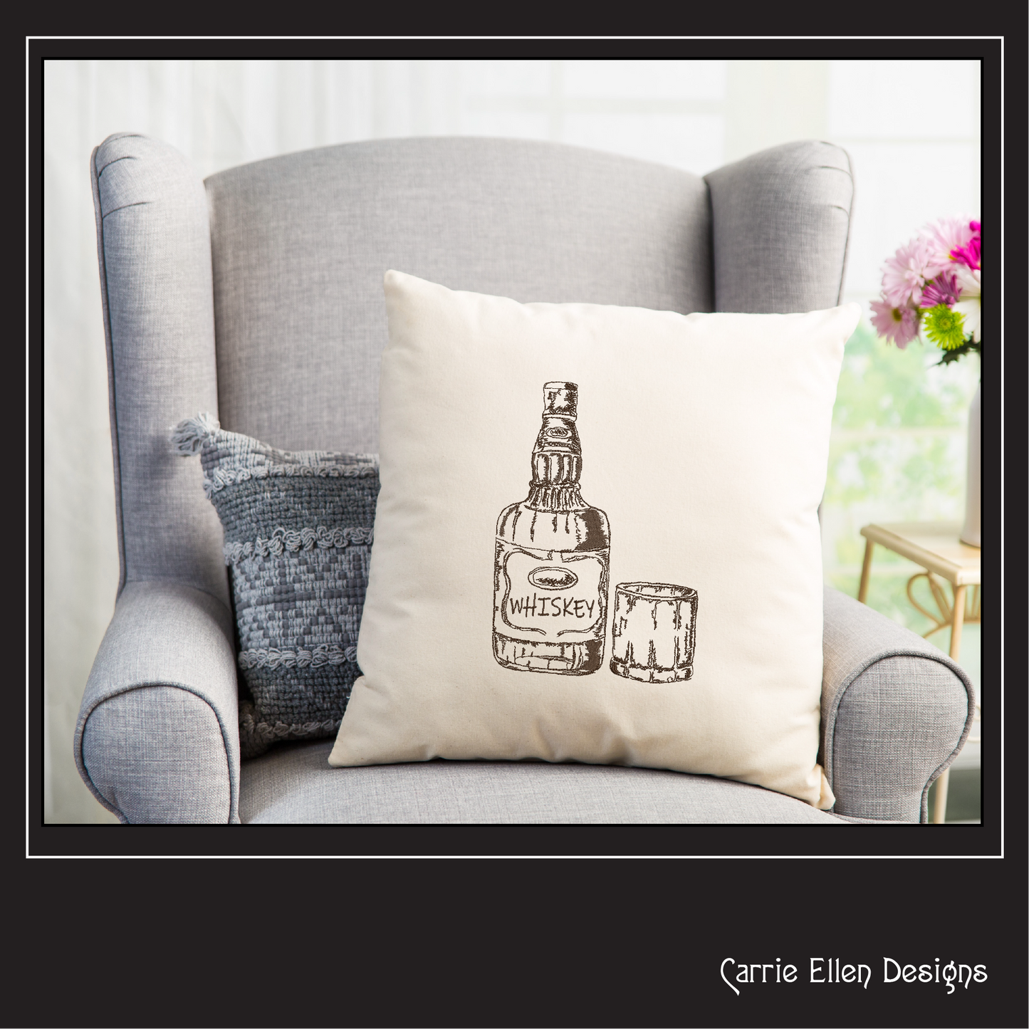 Whiskey Bottle Sketch Machine Embroidery Design, Alcohol Beverage and High Ball Glass Design, Line Art Embroidery, 6 Sizes (2291)