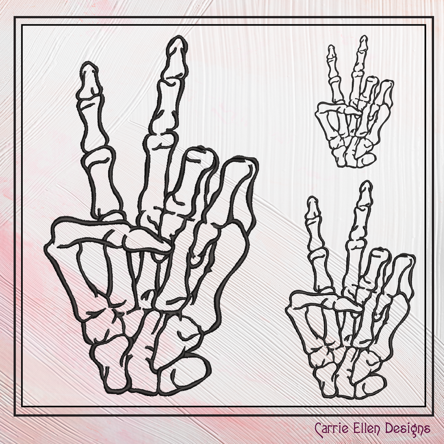 Skeleton Hand Peace Sign Machine Embroidery Design, BOHO Halloween Boney Hand, 6 Sizes (2299)