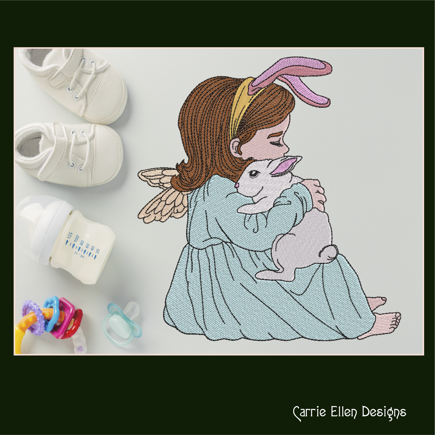 Bunny Girl Machine Embroidery Design, Light Density Sketch Girl Hugging a Rabbit Embroidery Design, 6 Sizes (2313)