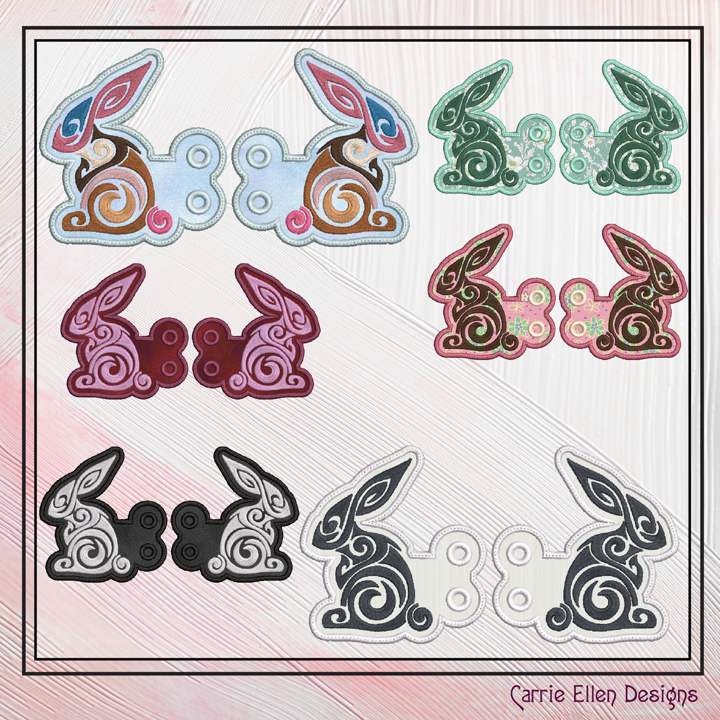 Artistic Rabbit ITH Embroidery Design – Colorful Bunny Shoe Wings (4x4 & 5x7 Hoops) 2316