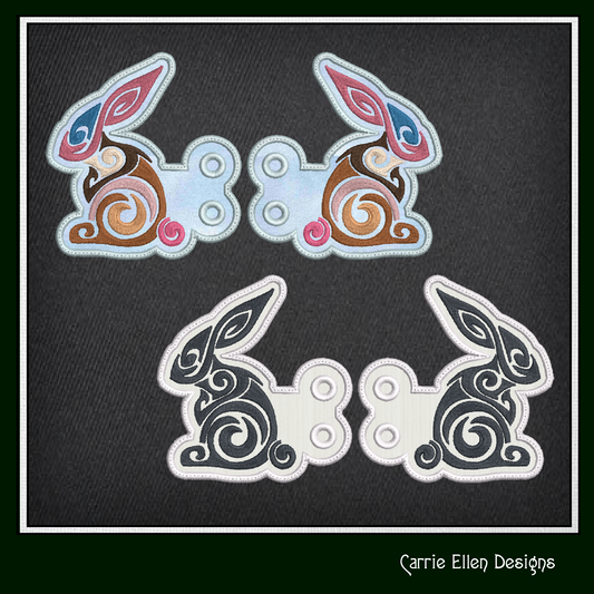 Artistic Rabbit ITH Embroidery Design – Colorful Bunny Shoe Wings (4x4 & 5x7 Hoops) 2316