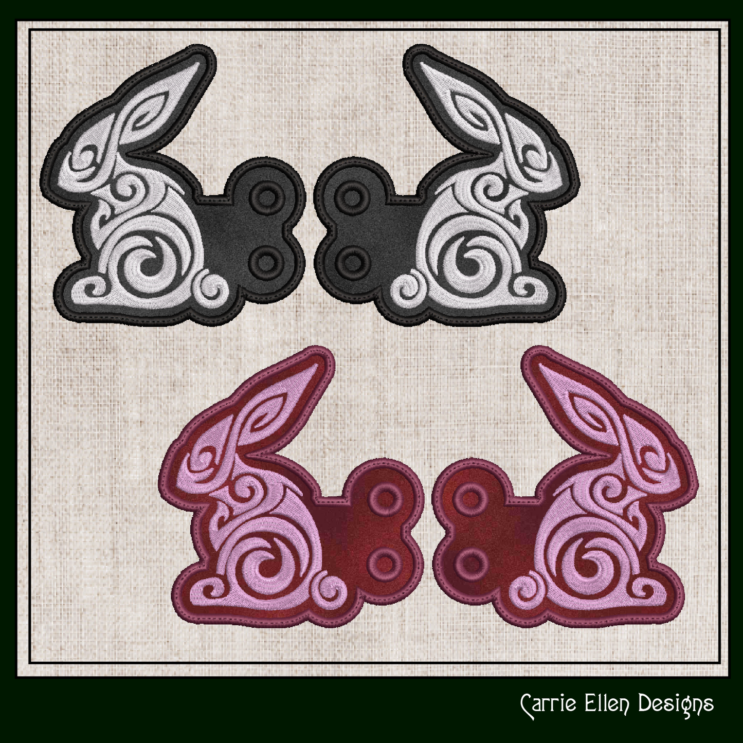 Artistic Rabbit ITH Embroidery Design – Colorful Bunny Shoe Wings (4x4 & 5x7 Hoops) 2316