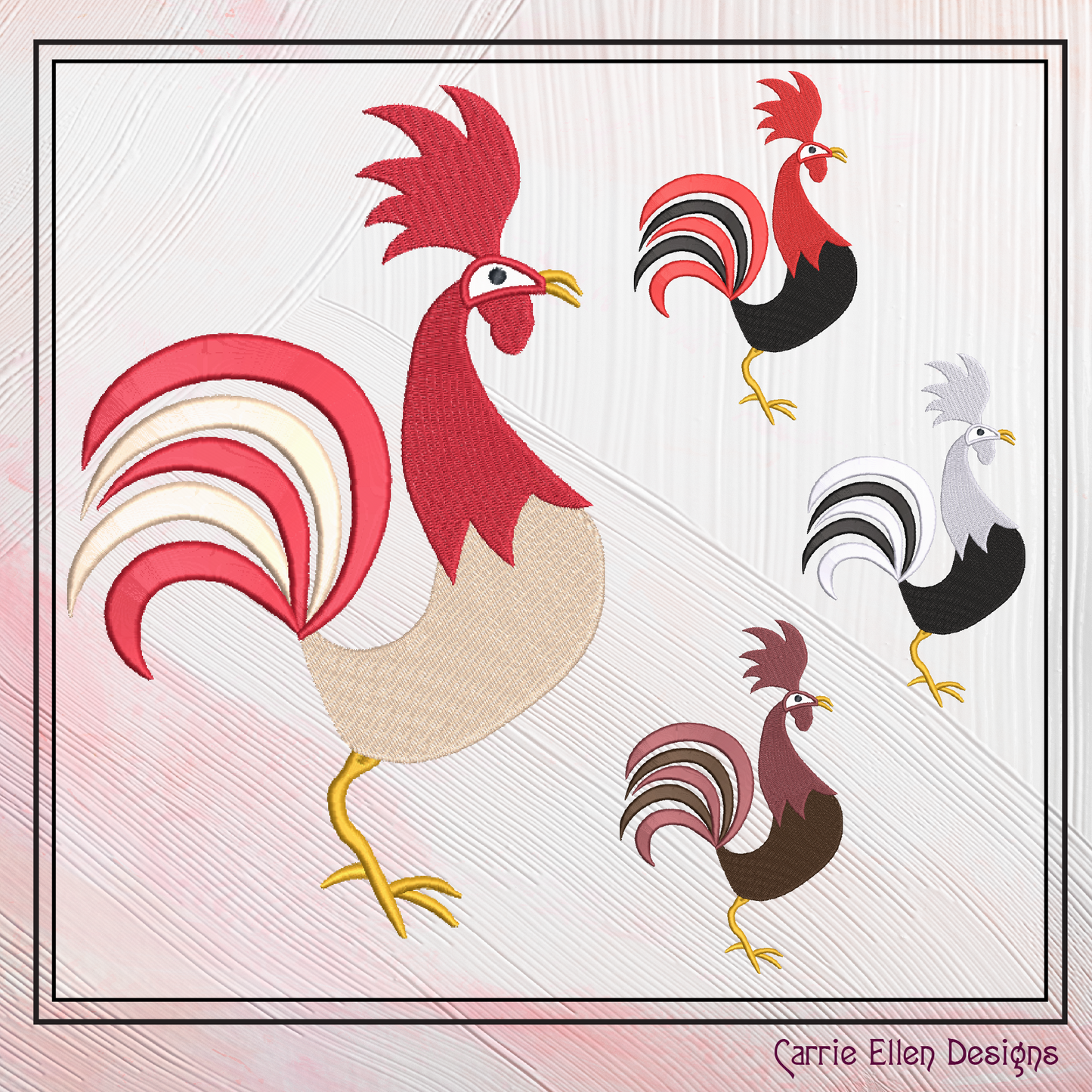 Strutting Rooster Machine Embroidery Design | Farm Animal Stitch File | Country Birds Pattern, 6 Sizes (2318)