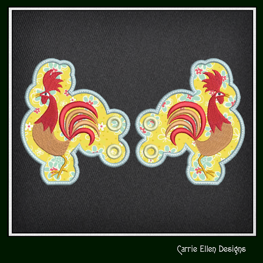 Strutting Rooster ITH Shoe Wing Machine Embroidery Design – Colorful Bird In-The-Hoop Farm Animal Shoe Decor (2319)