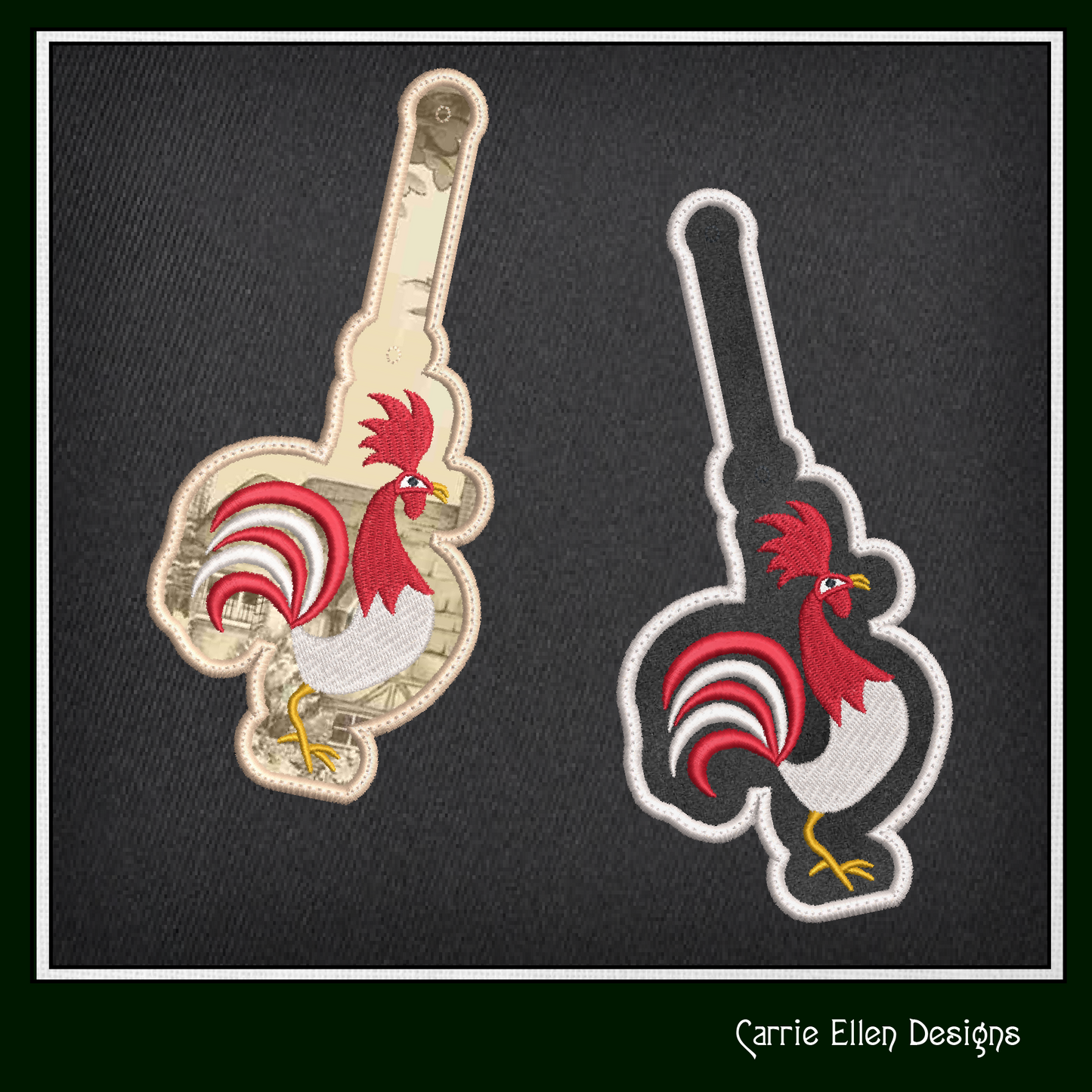 Strutting Rooster ITH Key Fob Machine Embroidery Design | Colorful Farm Bird In-The-Hoop Key Tag (2320)