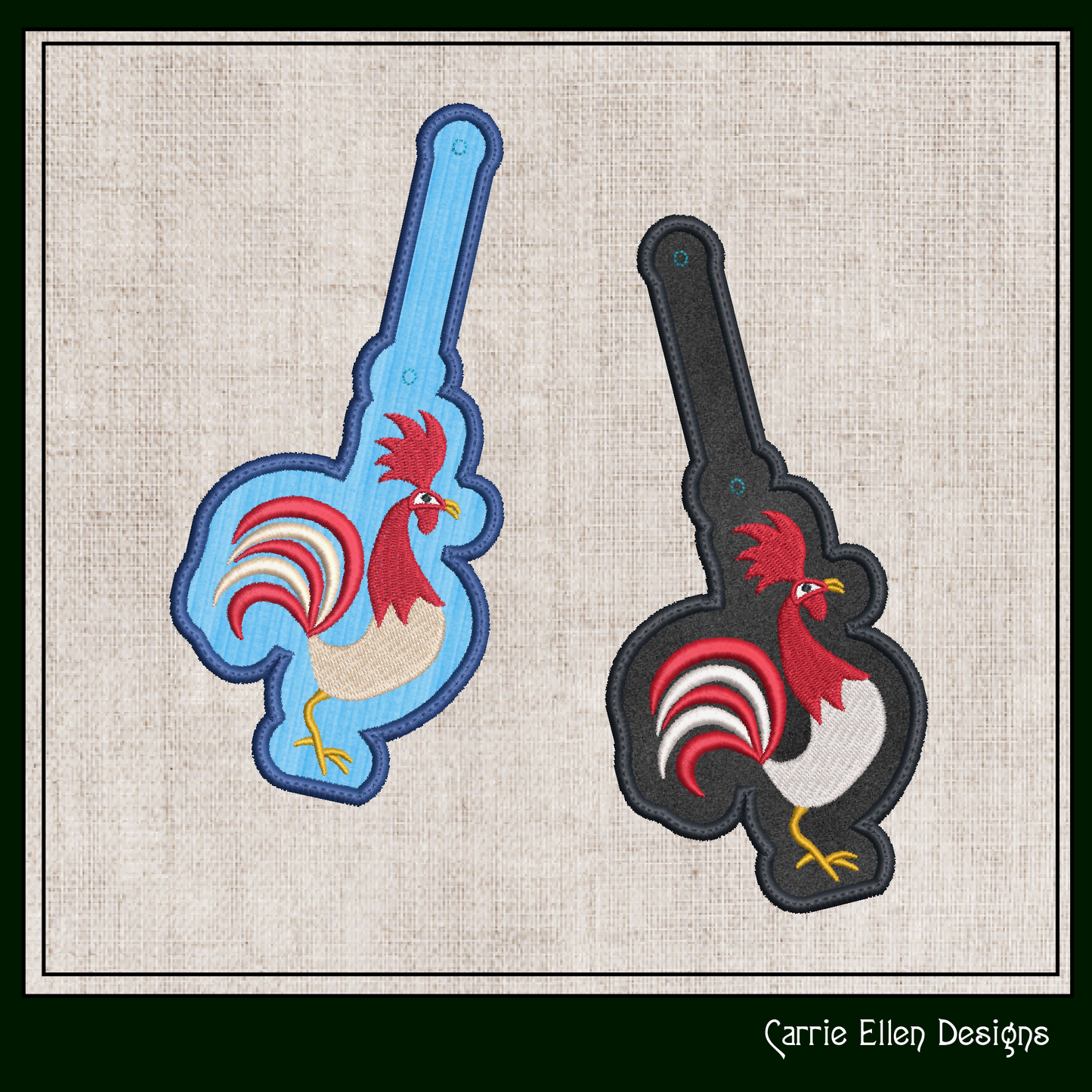 Strutting Rooster ITH Key Fob Machine Embroidery Design | Colorful Farm Bird In-The-Hoop Key Tag (2320)
