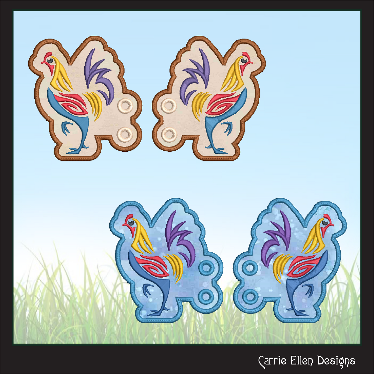 Abstract Chicken ITH Shoe Wing Machine Embroidery Design | Colorful Farm Animal Shoe Décor | In-The-Hoop Pattern (2322)