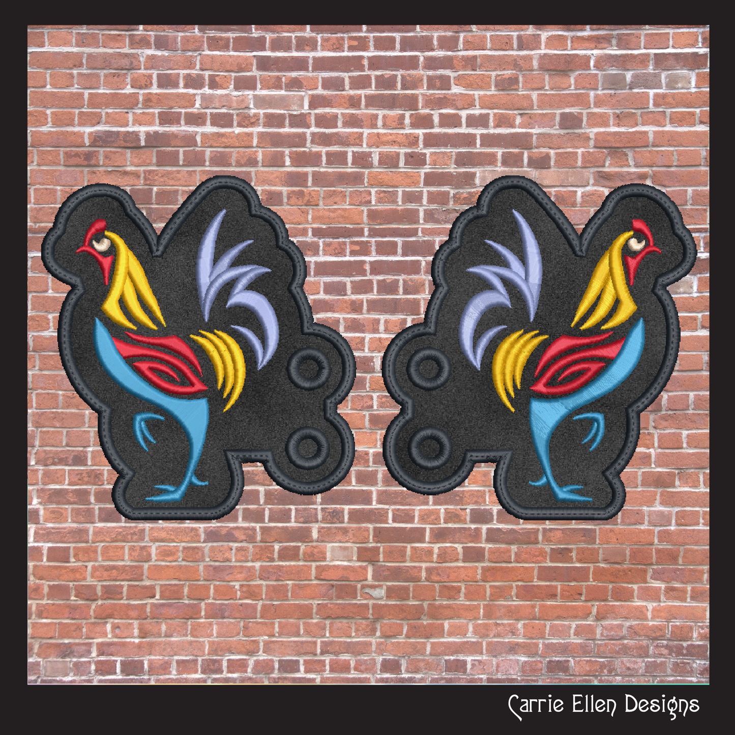 Abstract Chicken ITH Shoe Wing Machine Embroidery Design | Colorful Farm Animal Shoe Décor | In-The-Hoop Pattern (2322)