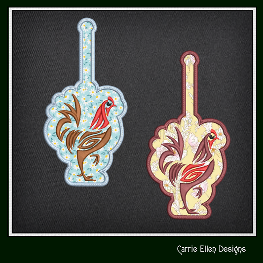 Abstract Chicken ITH Key Tag Embroidery Design | Colorful Farm Animal Keychain Accessory | In-The-Hoop Pattern (2323)