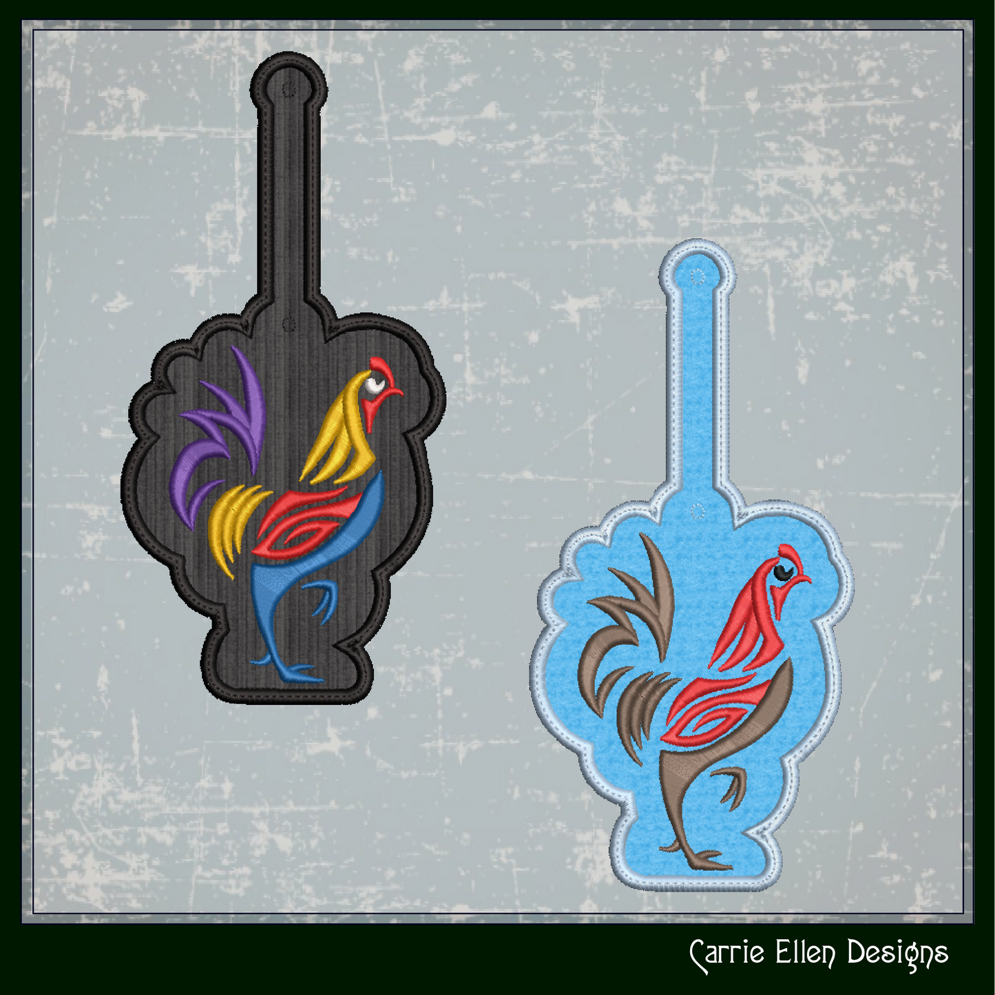 Abstract Chicken ITH Key Tag Embroidery Design | Colorful Farm Animal Keychain Accessory | In-The-Hoop Pattern (2323)
