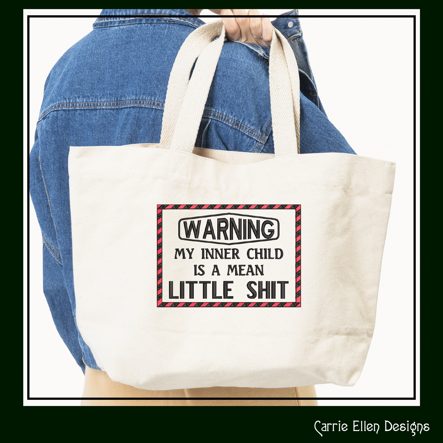 Snarky Warning Machine Embroidery Design, Sarcastic Embroidery Saying, Warning My Inner Child is a Little Shit, 6 Sizes (2329)