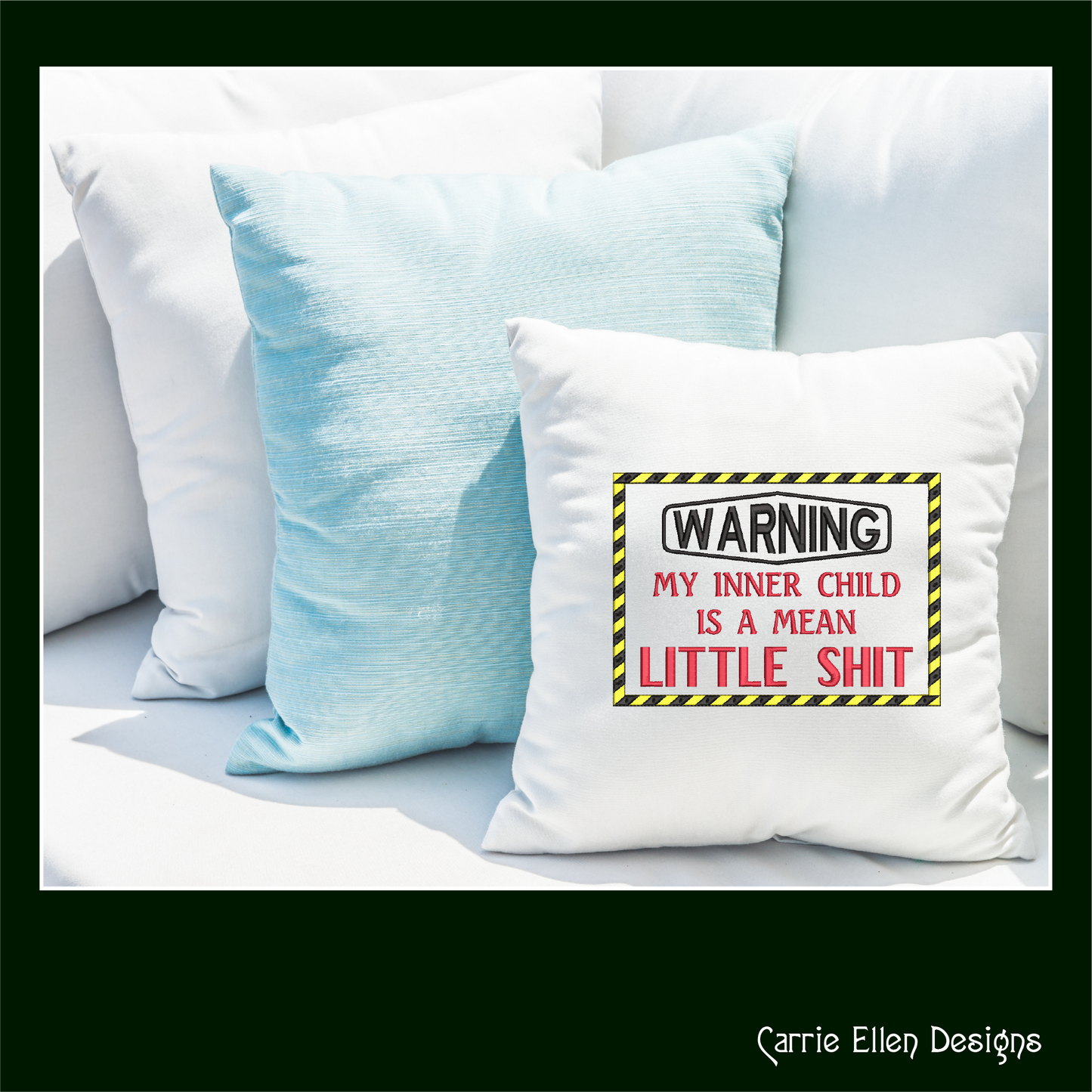 Snarky Warning Machine Embroidery Design, Sarcastic Embroidery Saying, Warning My Inner Child is a Little Shit, 6 Sizes (2329)