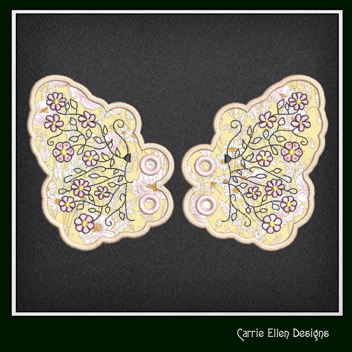Floral Butterfly Shoe Wing Machine Embroidery Design – ITH Shoelace Charms for Shoes and Boots – 4x4 & 5x7 Hoop (2336)