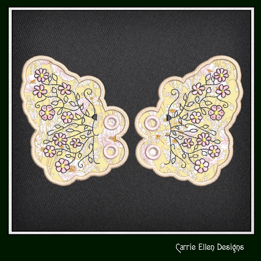 Floral Butterfly Shoe Wing Machine Embroidery Design – ITH Shoelace Charms for Shoes and Boots – 4x4 & 5x7 Hoop (2336)