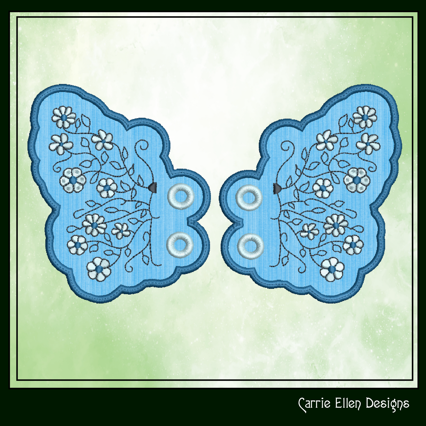 Floral Butterfly Shoe Wing Machine Embroidery Design – ITH Shoelace Charms for Shoes and Boots – 4x4 & 5x7 Hoop (2336)