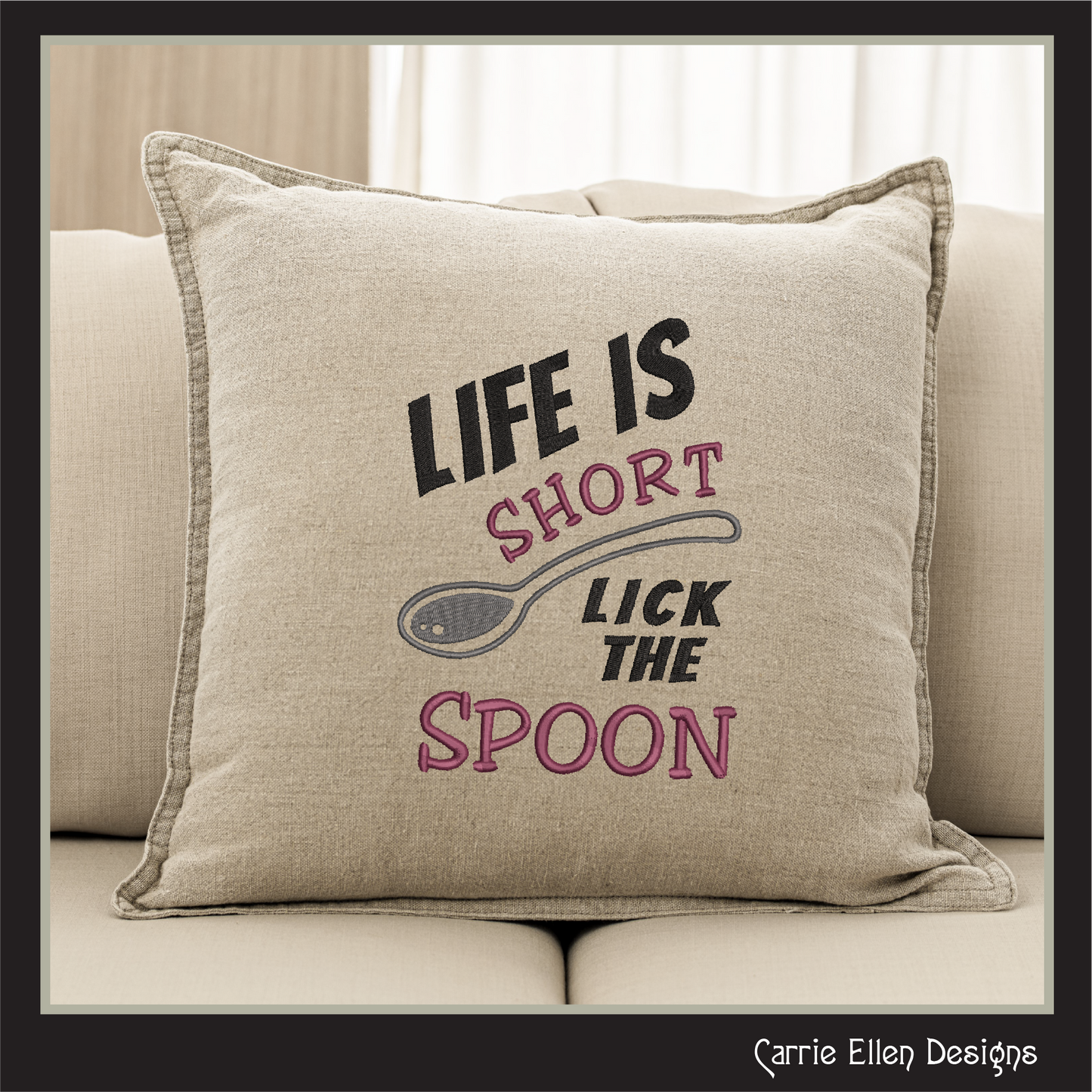 Life is Short, Lick the Spoon – Funny Kitchen Machine Embroidery Design Saying | 6 Sizes (2368)