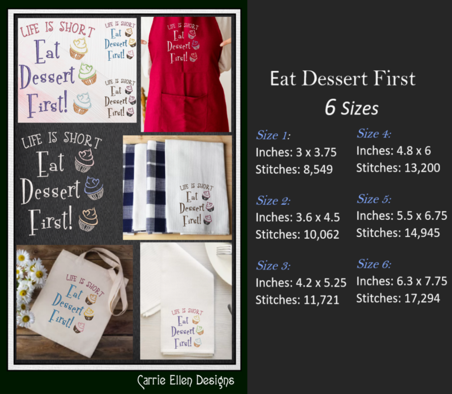 Life is Short, Eat Desert First – Funny Kitchen Machine Embroidery Design Saying | 6 Sizes (2370)